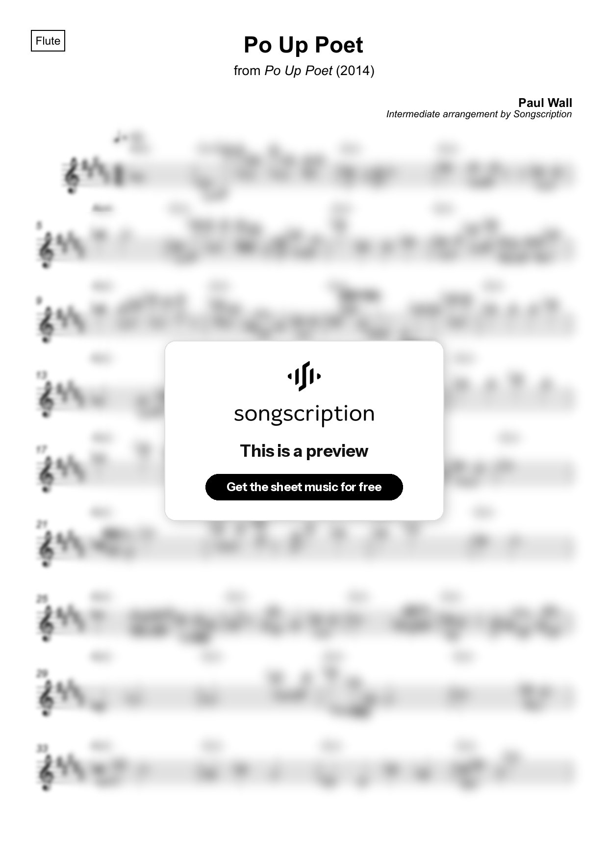 Intermediate Flute Sheet Music for "Po Up Poet" by Paul Wall