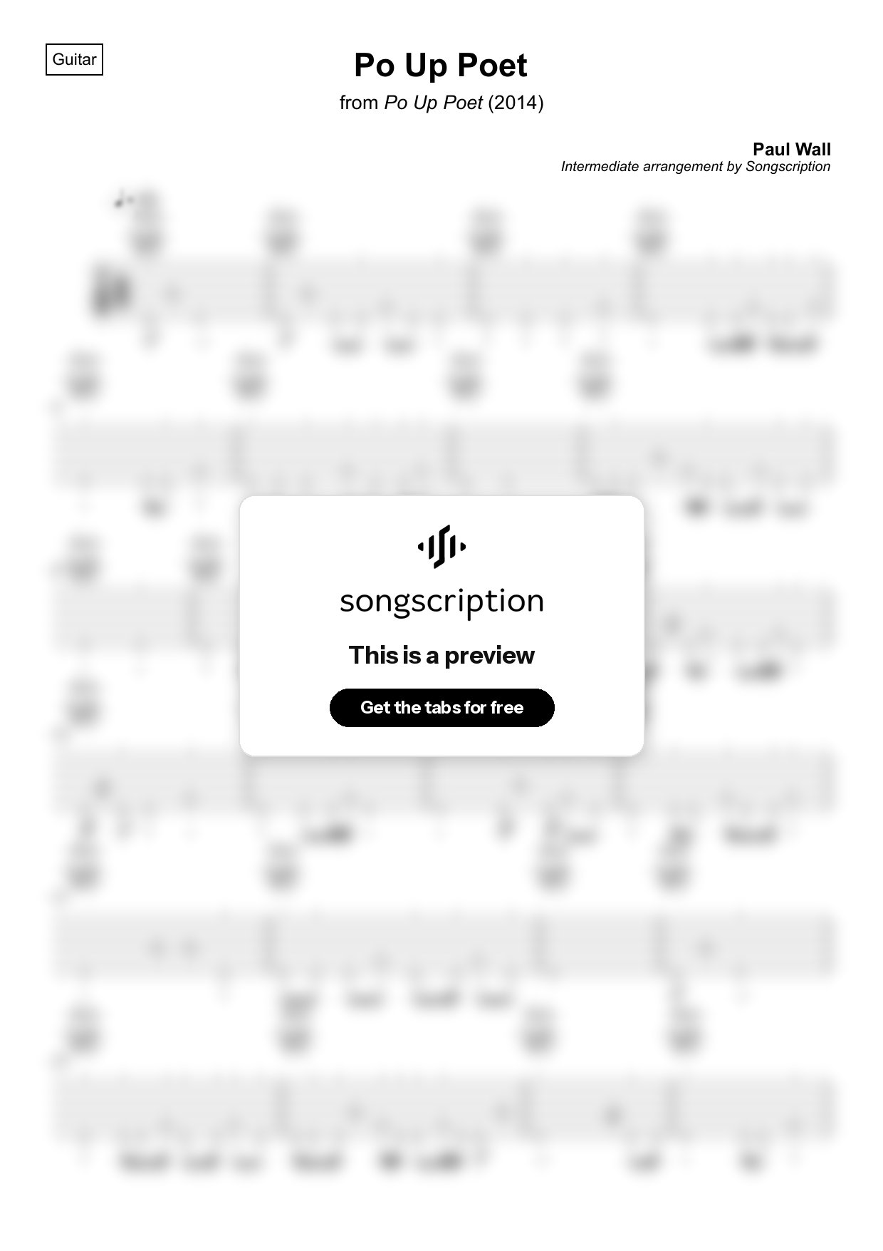 Intermediate Acoustic Guitar Tabs for "Po Up Poet" by Paul Wall