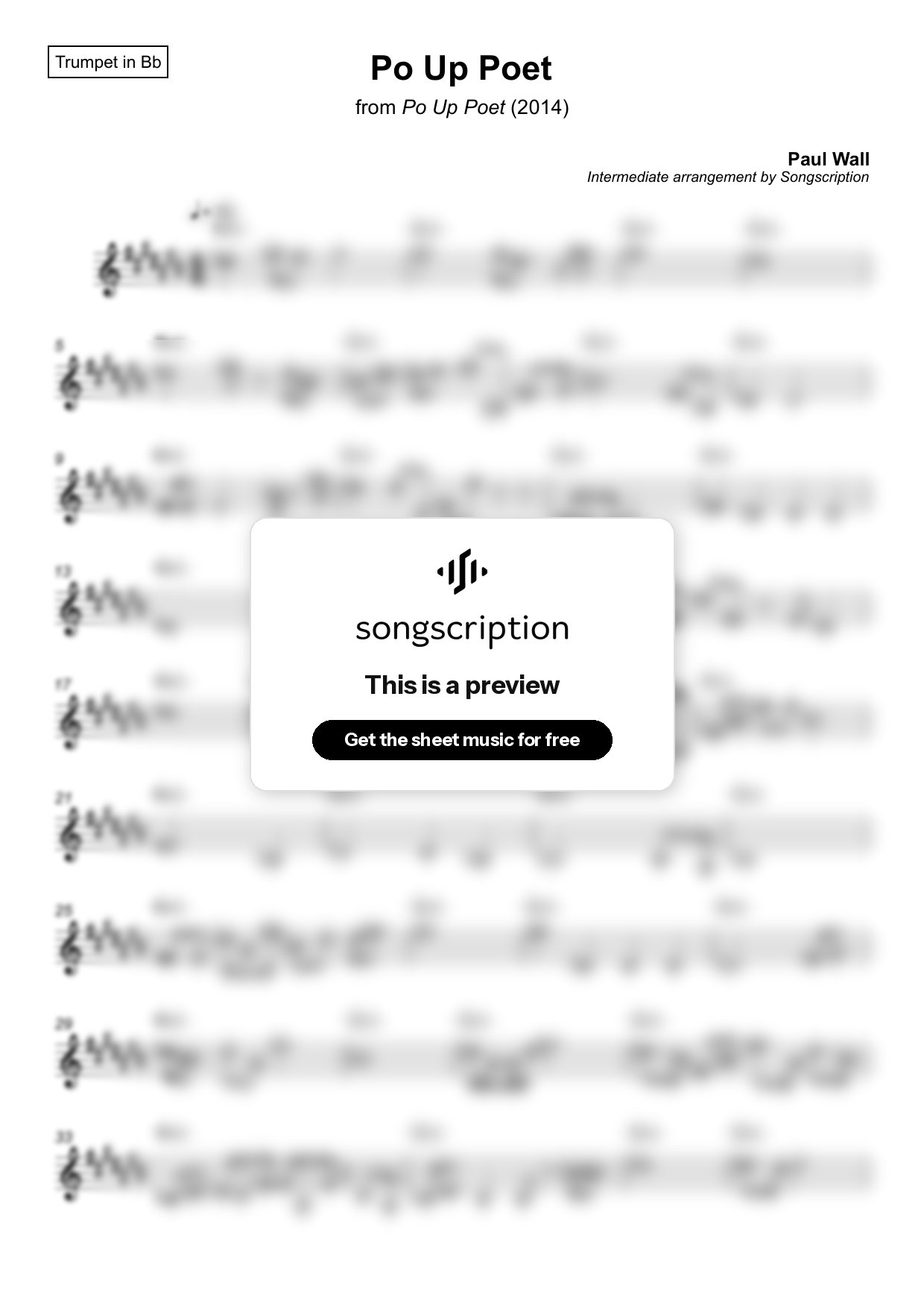 Intermediate Trumpet Sheet Music for "Po Up Poet" by Paul Wall