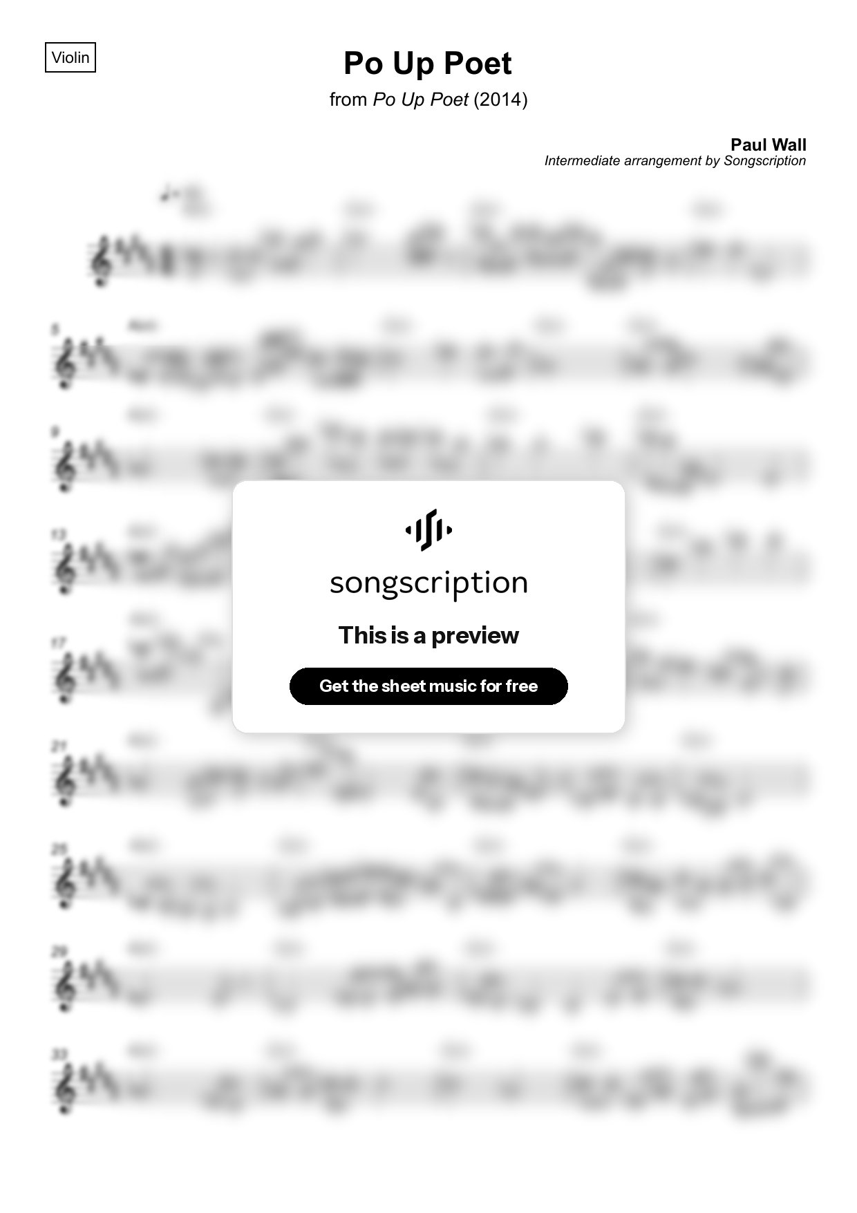 Intermediate Violin Sheet Music for "Po Up Poet" by Paul Wall