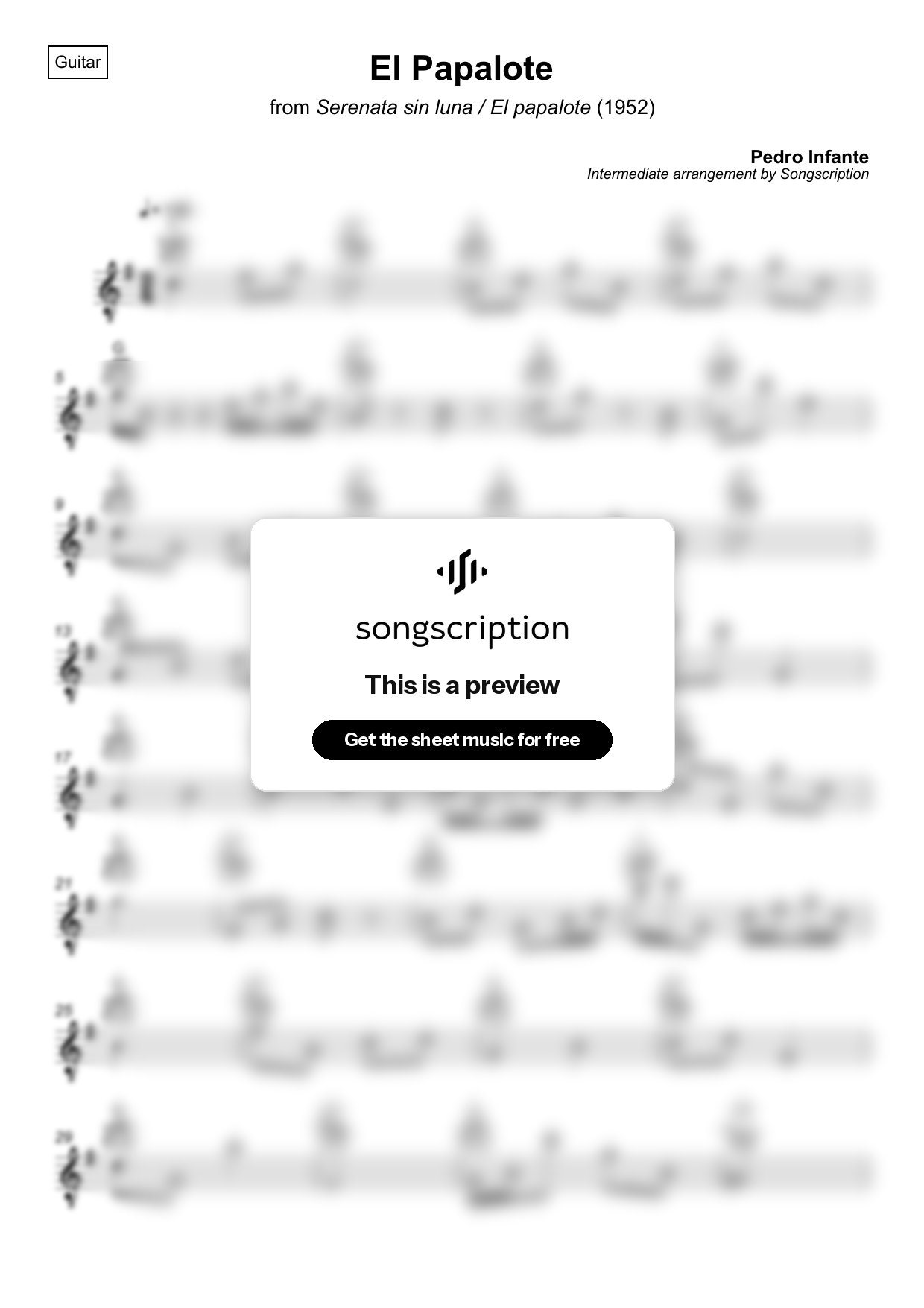 Intermediate Acoustic Guitar Sheet Music for "El Papalote" by Pedro Infante