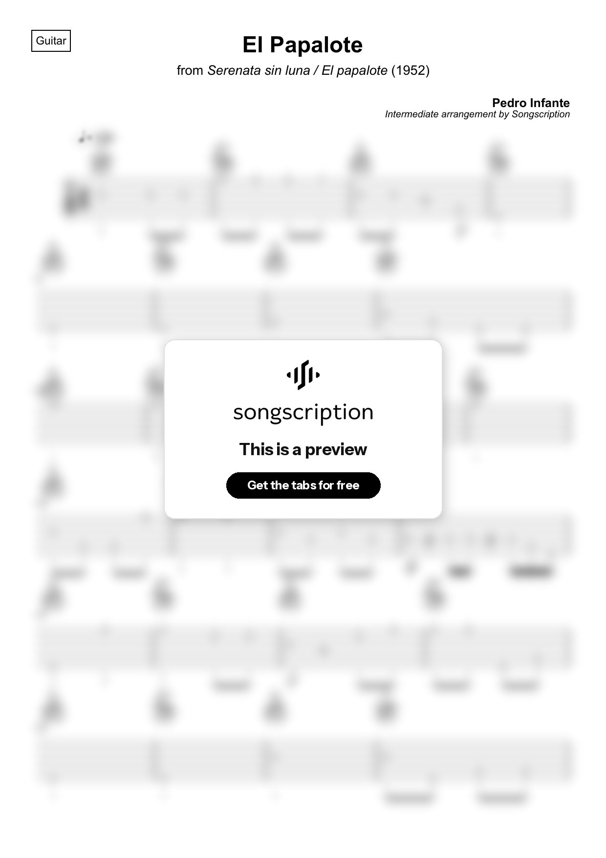Intermediate Acoustic Guitar Tabs for "El Papalote" by Pedro Infante