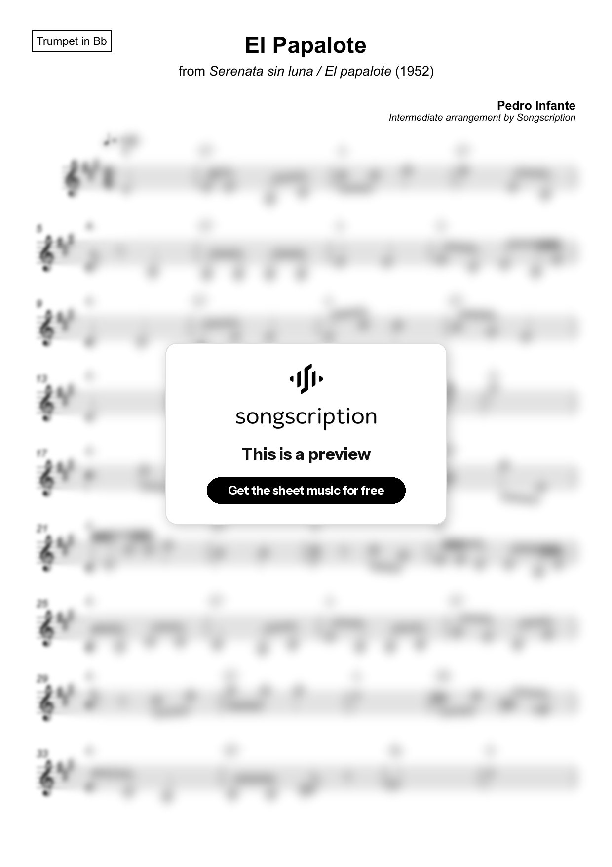Intermediate Trumpet Sheet Music for "El Papalote" by Pedro Infante