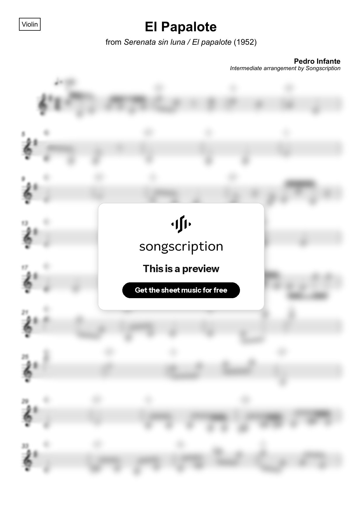 Intermediate Violin Sheet Music for "El Papalote" by Pedro Infante