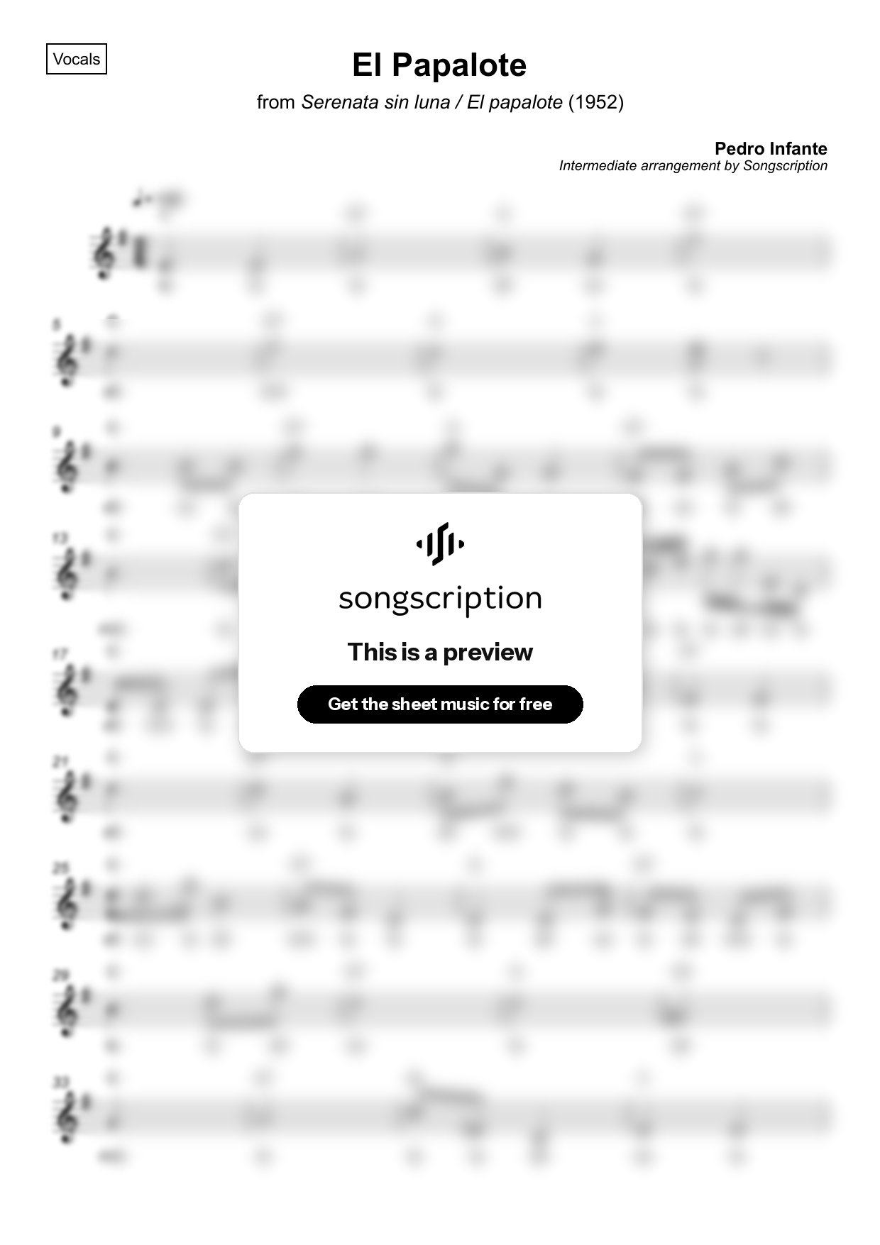 Intermediate Vocals Sheet Music for "El Papalote" by Pedro Infante