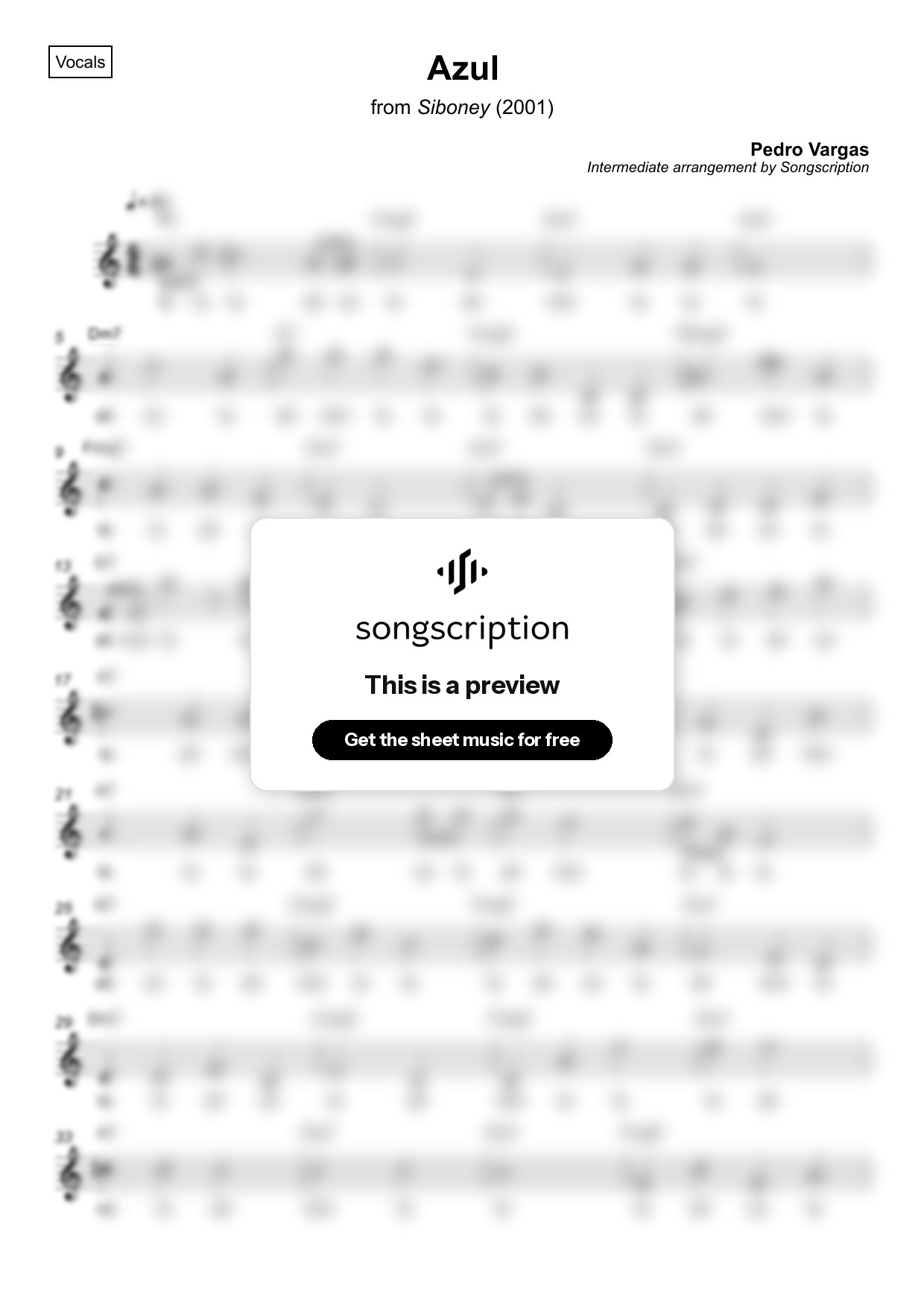 Intermediate Vocals Sheet Music for "Azul" by Pedro Vargas