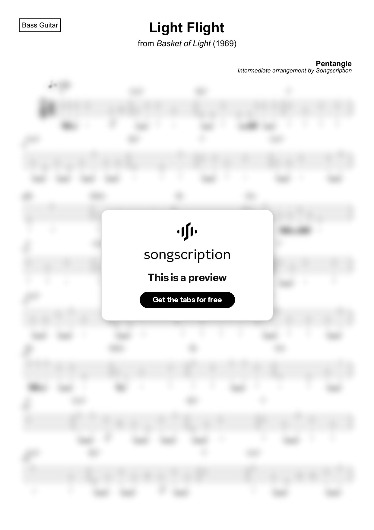 Intermediate Bass Guitar Tabs for "Light Flight" by Pentangle