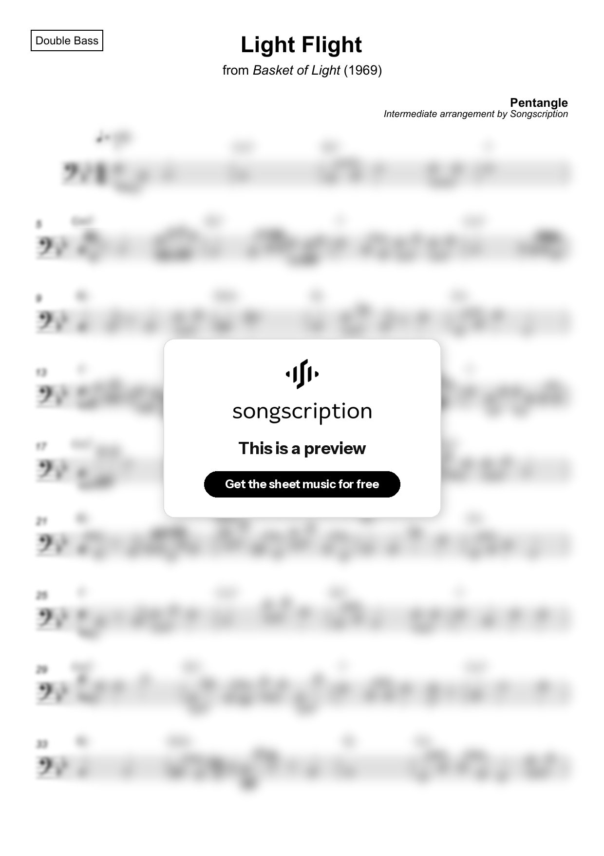 Intermediate Double Bass Sheet Music for "Light Flight" by Pentangle