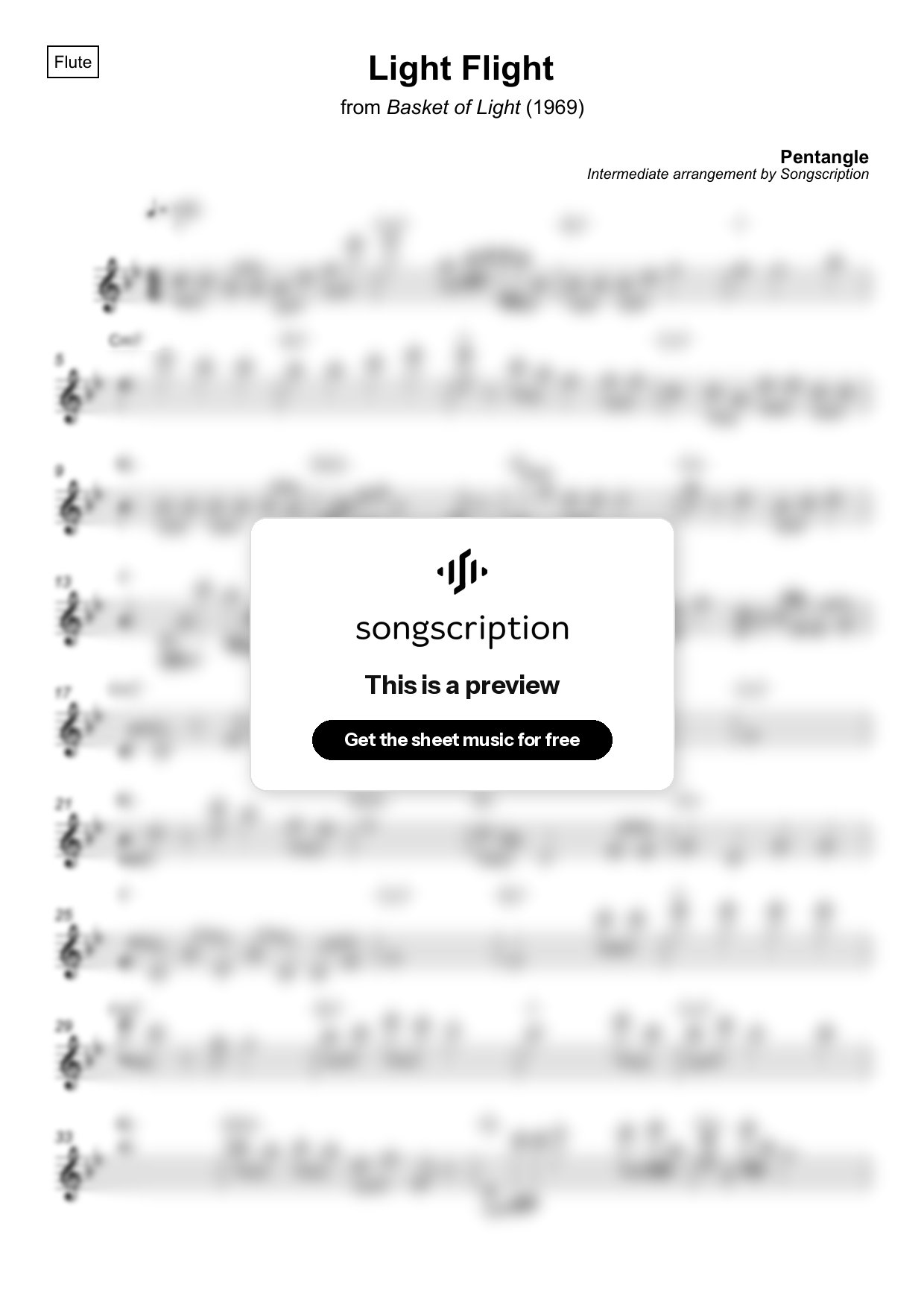 Intermediate Flute Sheet Music for "Light Flight" by Pentangle