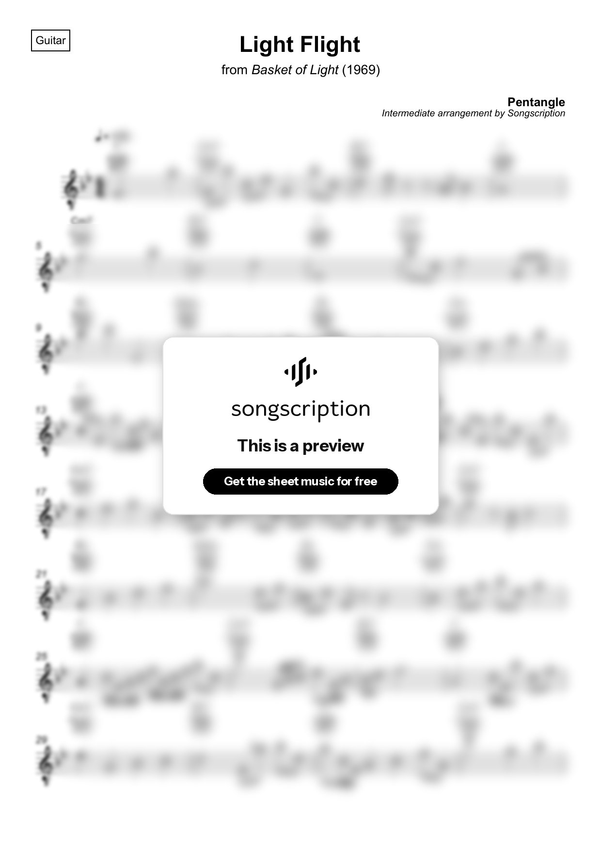 Intermediate Acoustic Guitar Sheet Music for "Light Flight" by Pentangle