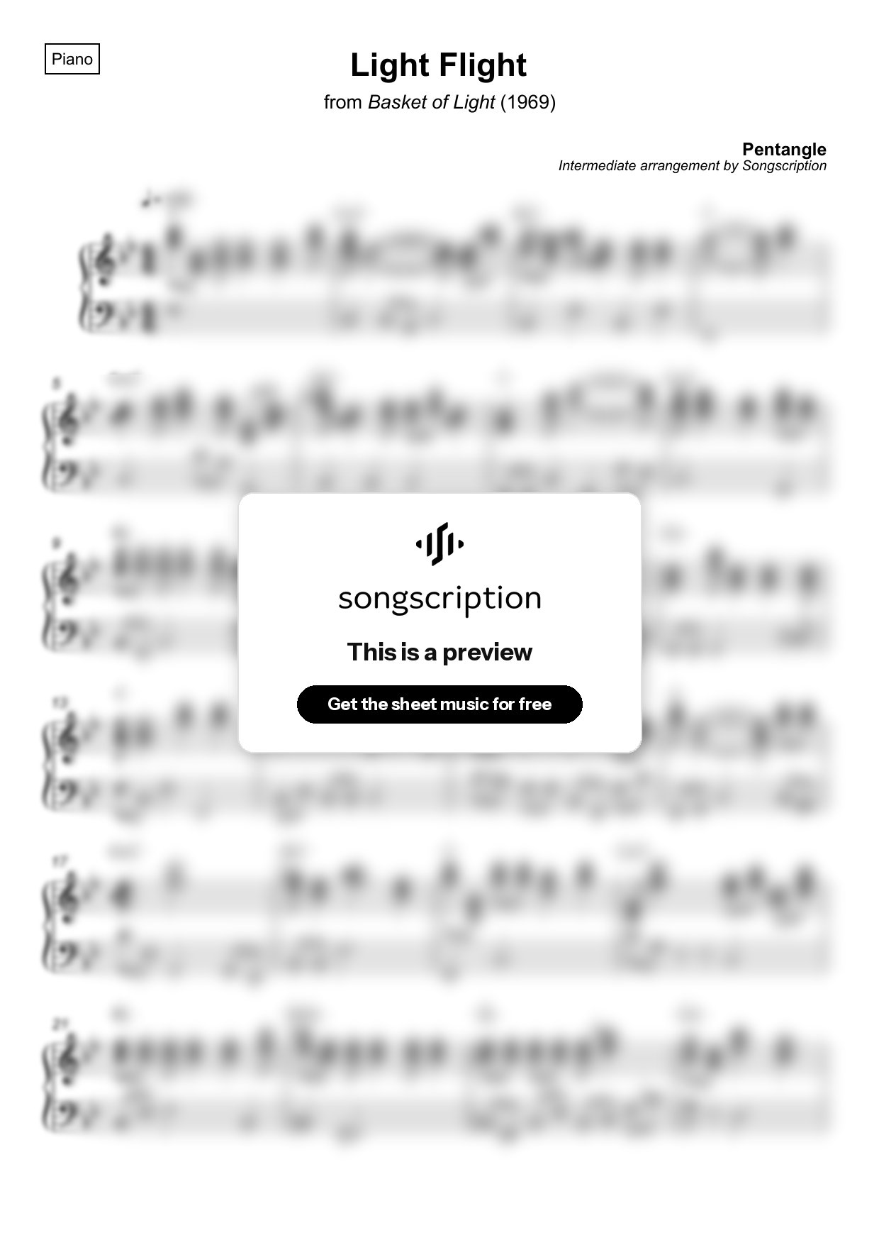 Intermediate Piano Sheet Music for "Light Flight" by Pentangle