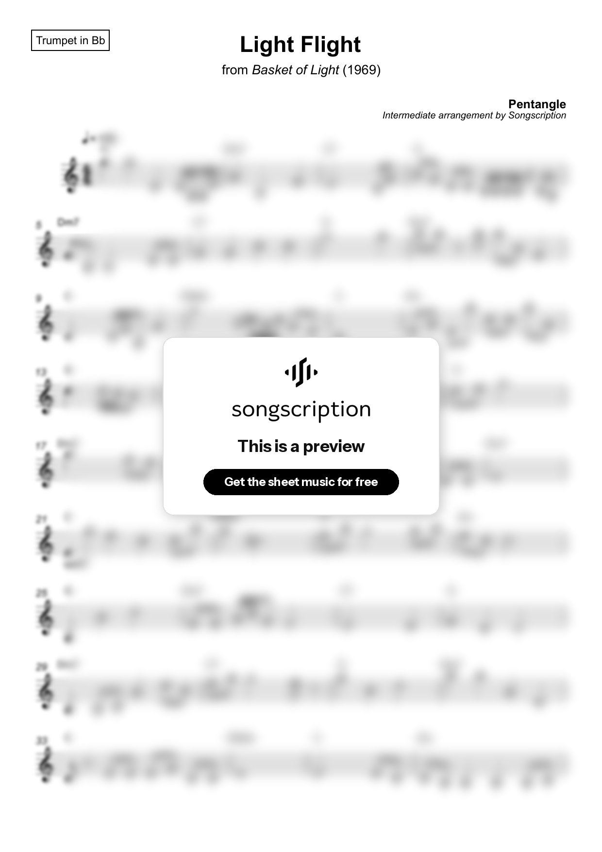 Intermediate Trumpet Sheet Music for "Light Flight" by Pentangle