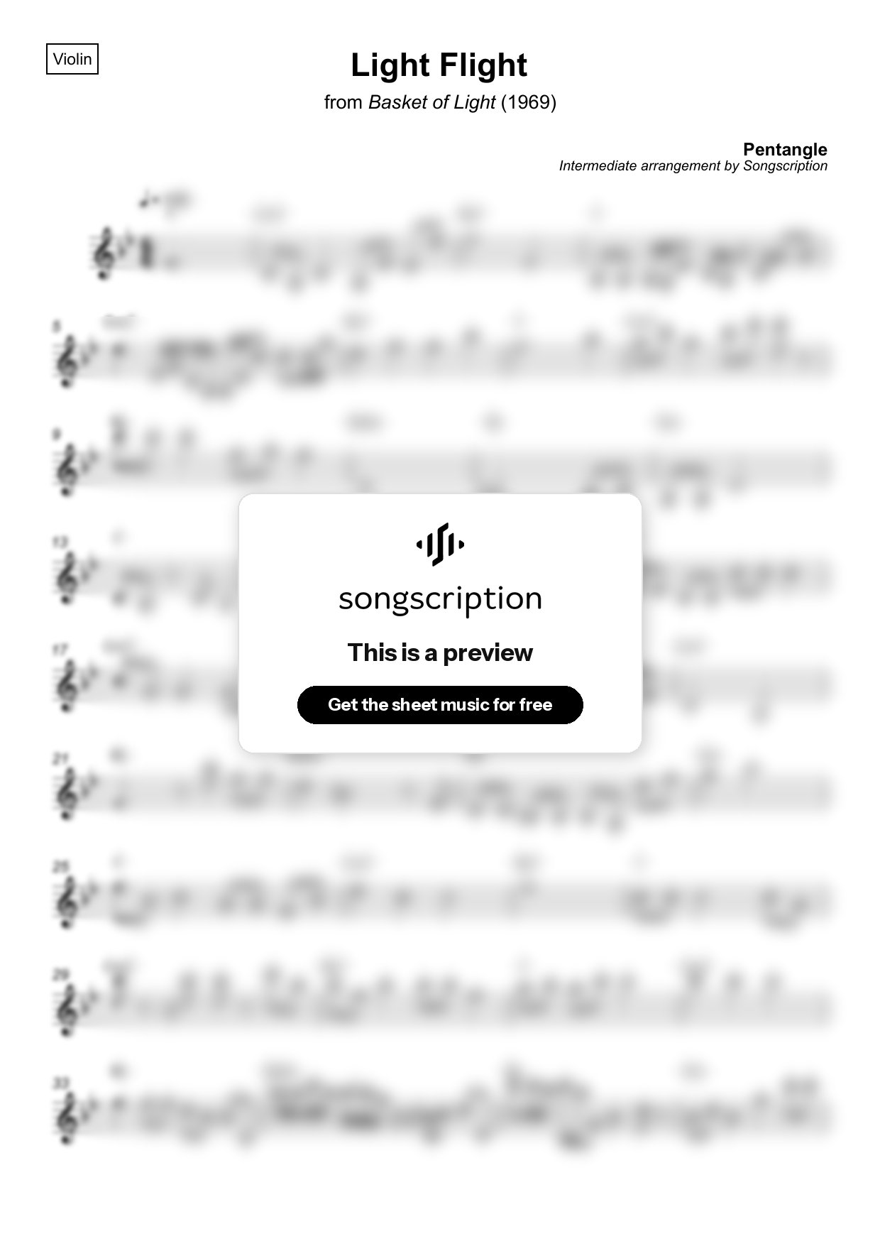 Intermediate Violin Sheet Music for "Light Flight" by Pentangle