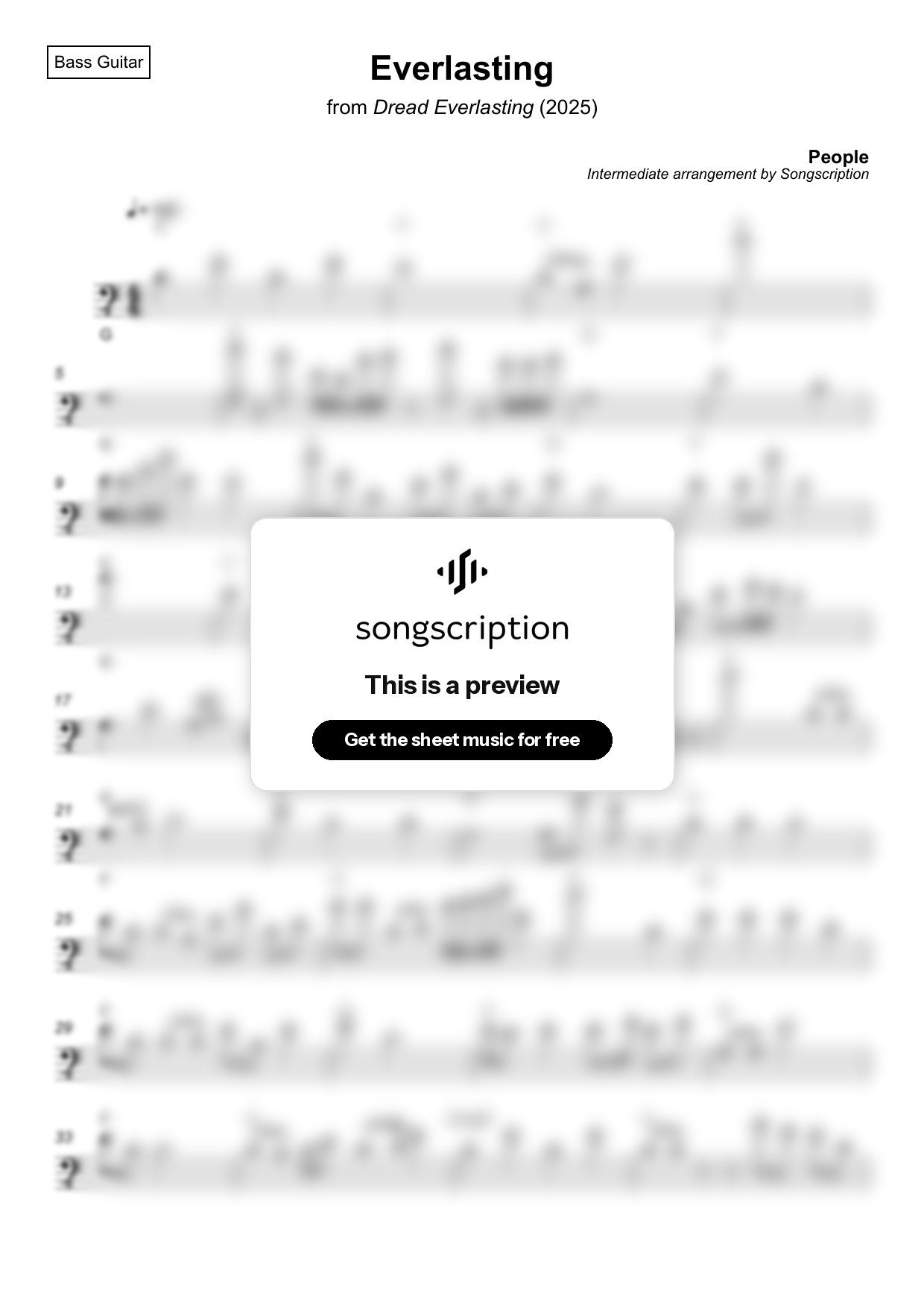 Intermediate Bass Guitar Sheet Music for "Everlasting" by People