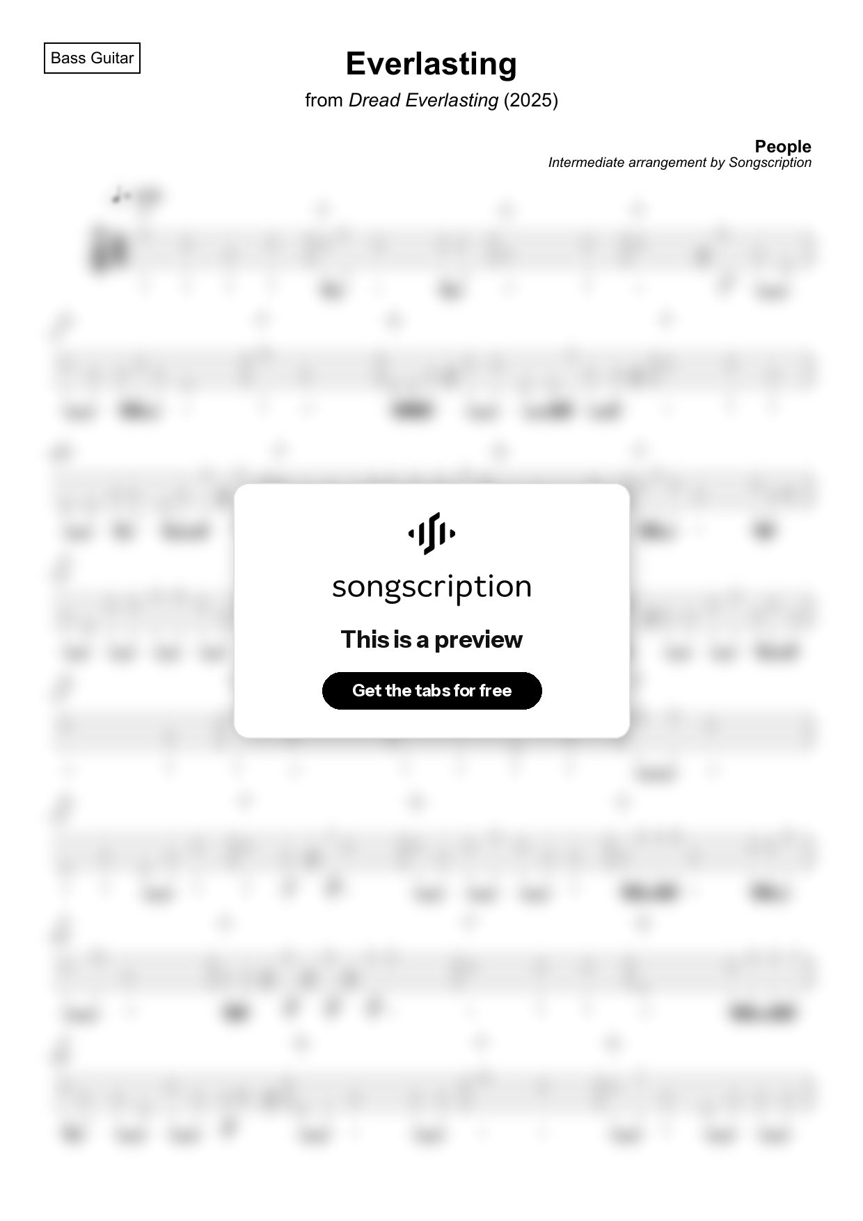 Intermediate Bass Guitar Tabs for "Everlasting" by People