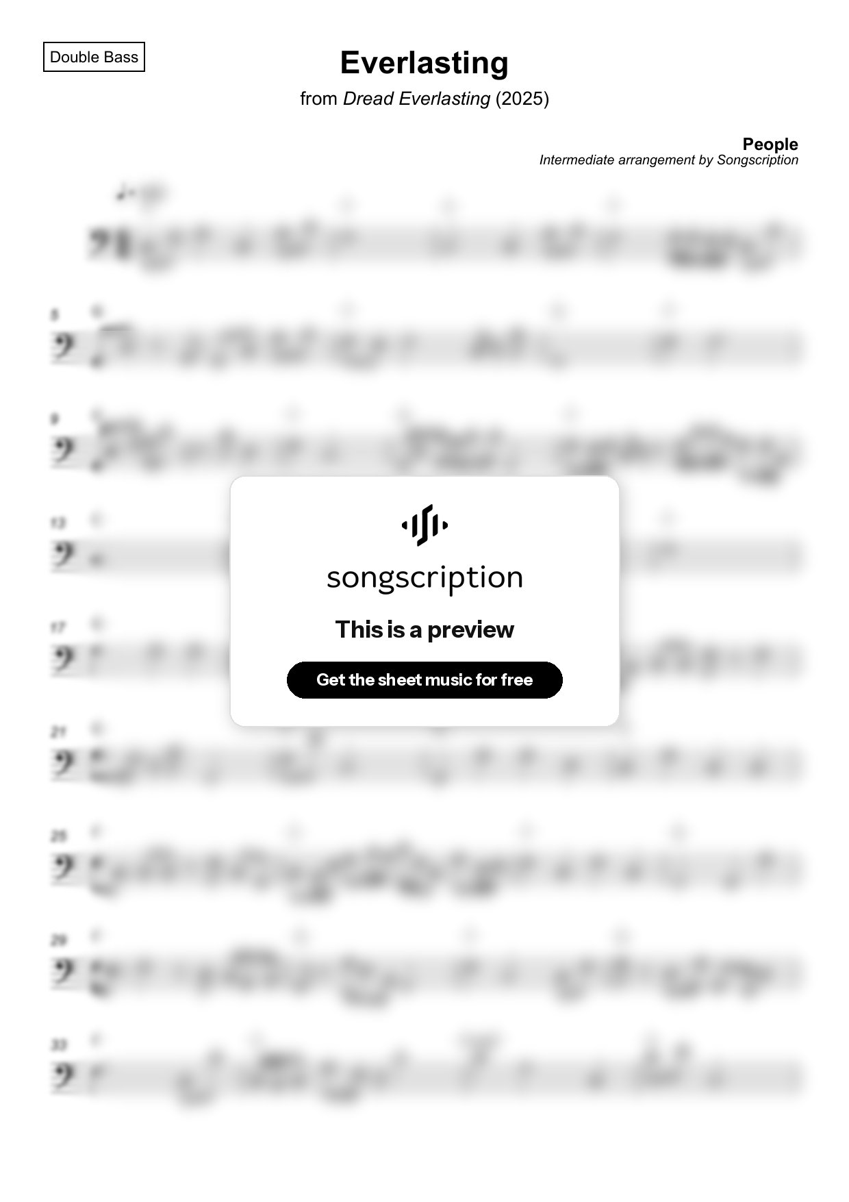 Intermediate Double Bass Sheet Music for "Everlasting" by People