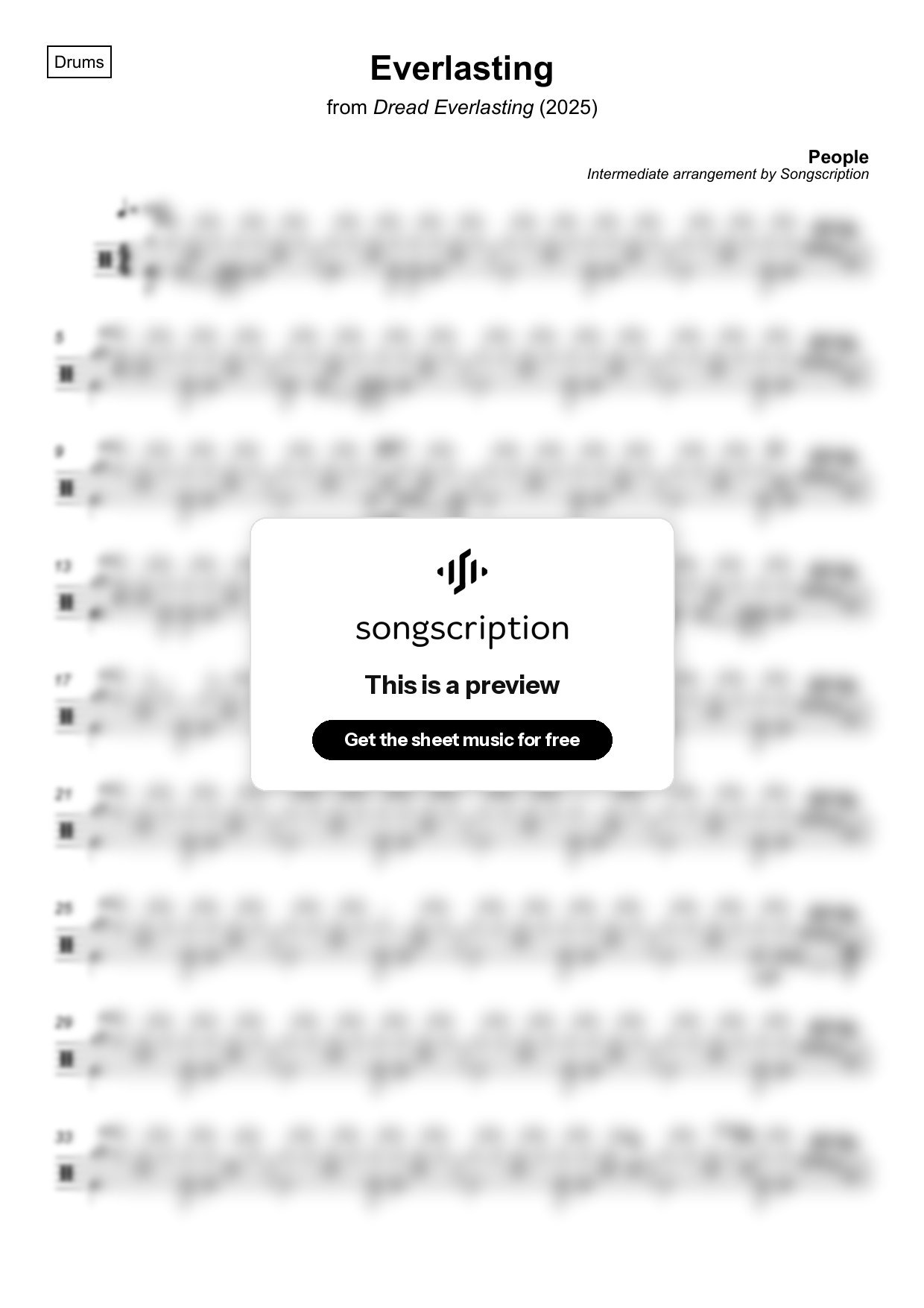 Intermediate Drums Sheet Music for "Everlasting" by People