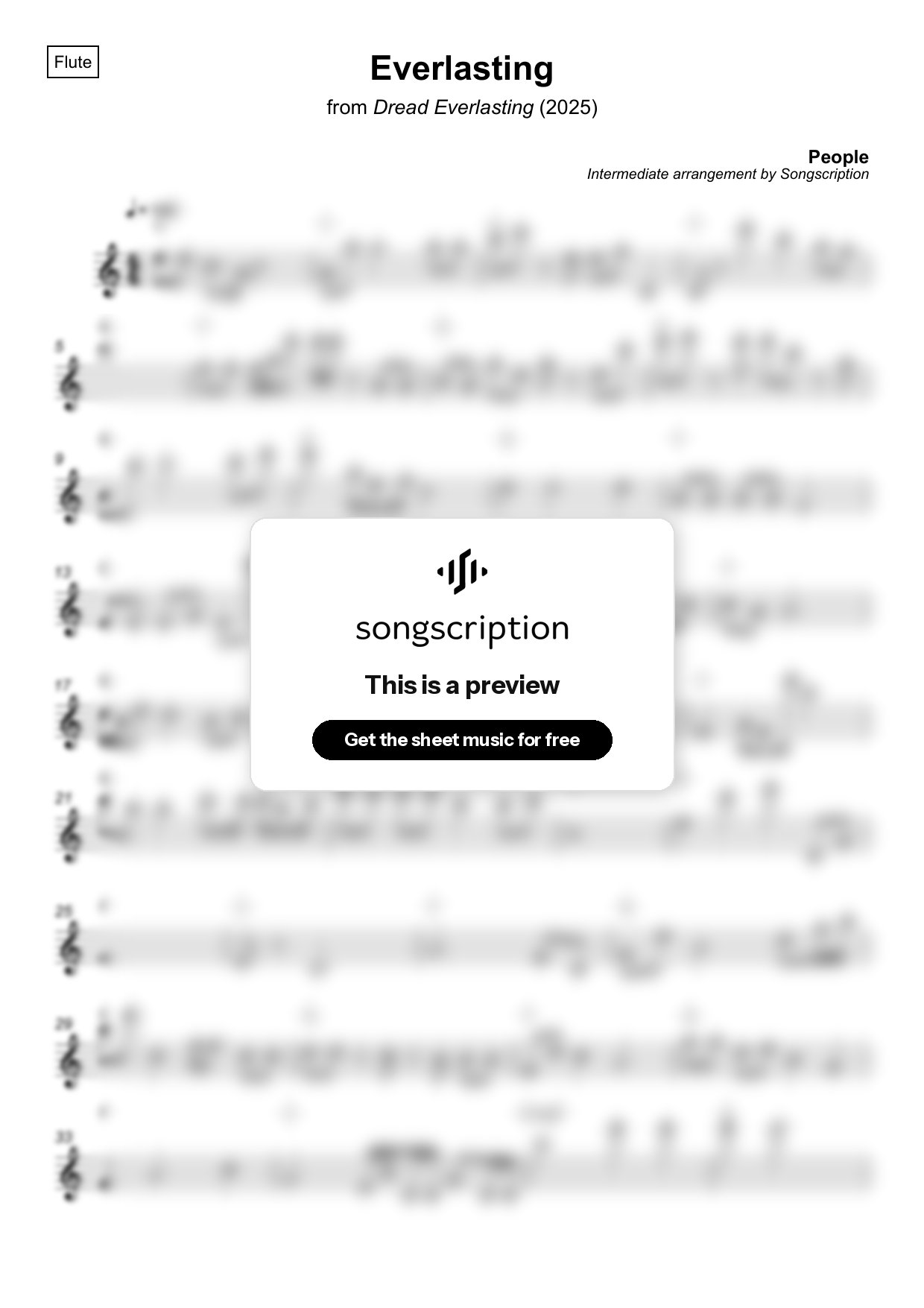 Intermediate Flute Sheet Music for "Everlasting" by People