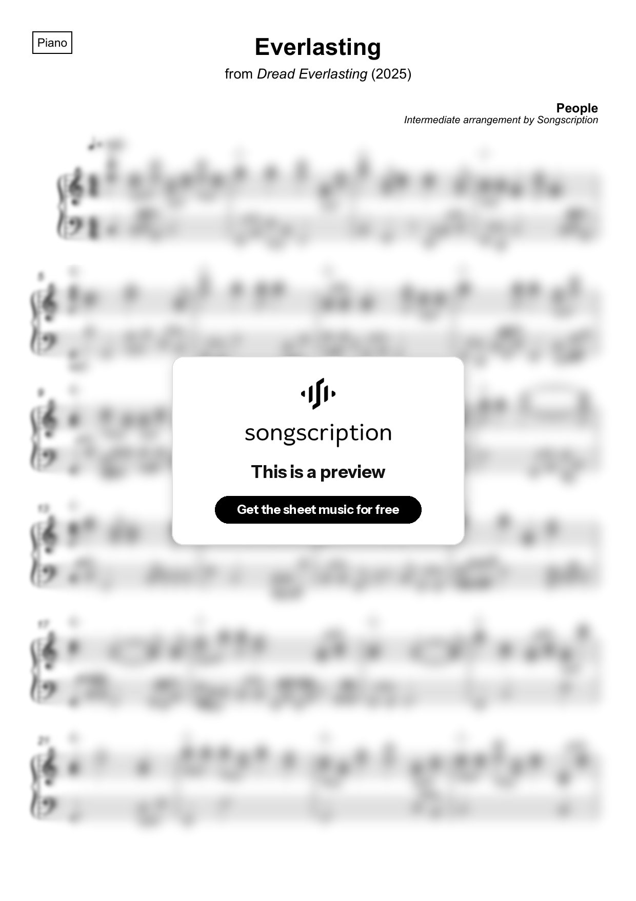Intermediate Piano Sheet Music for "Everlasting" by People