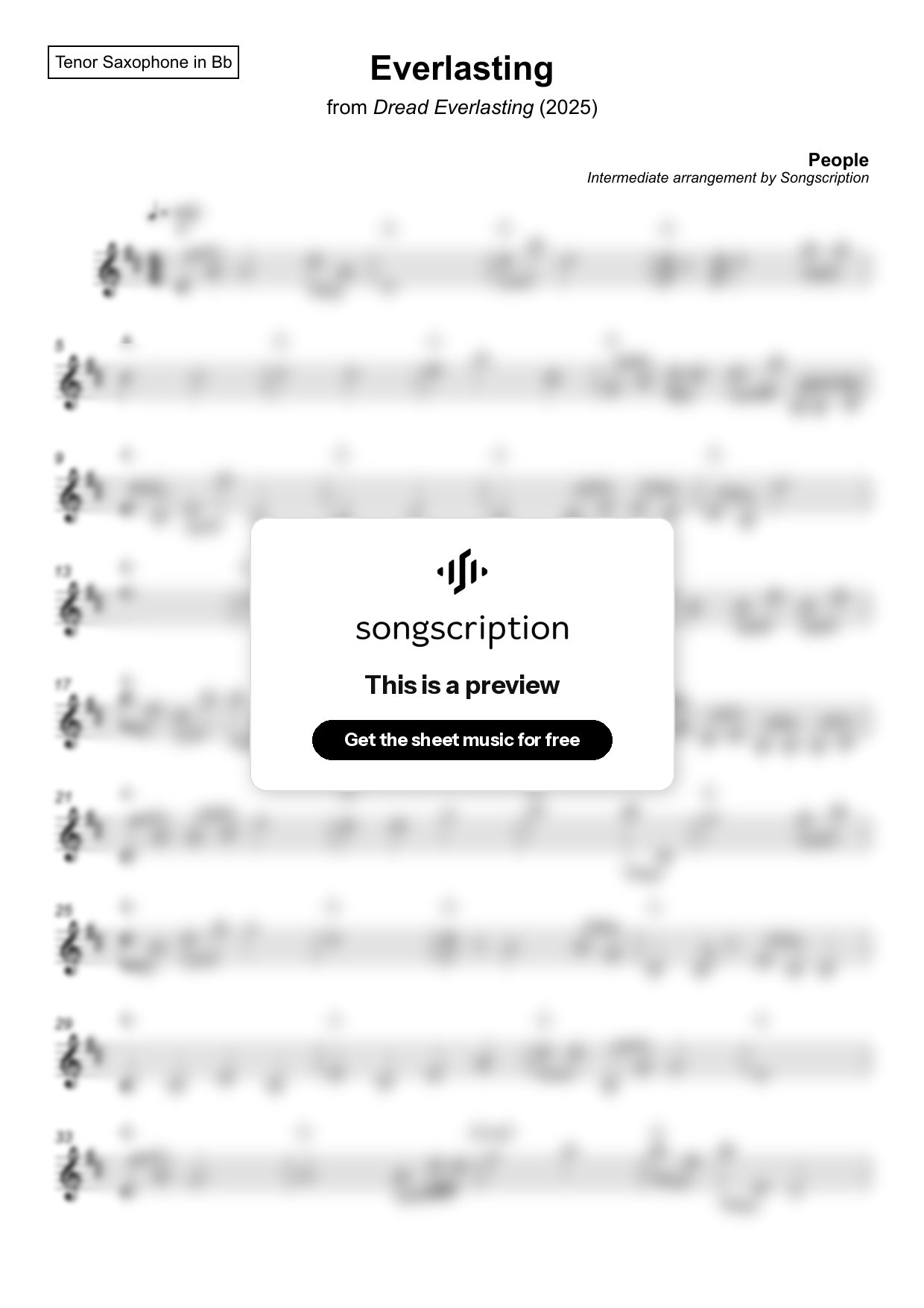 Intermediate Tenor Sax Sheet Music for "Everlasting" by People