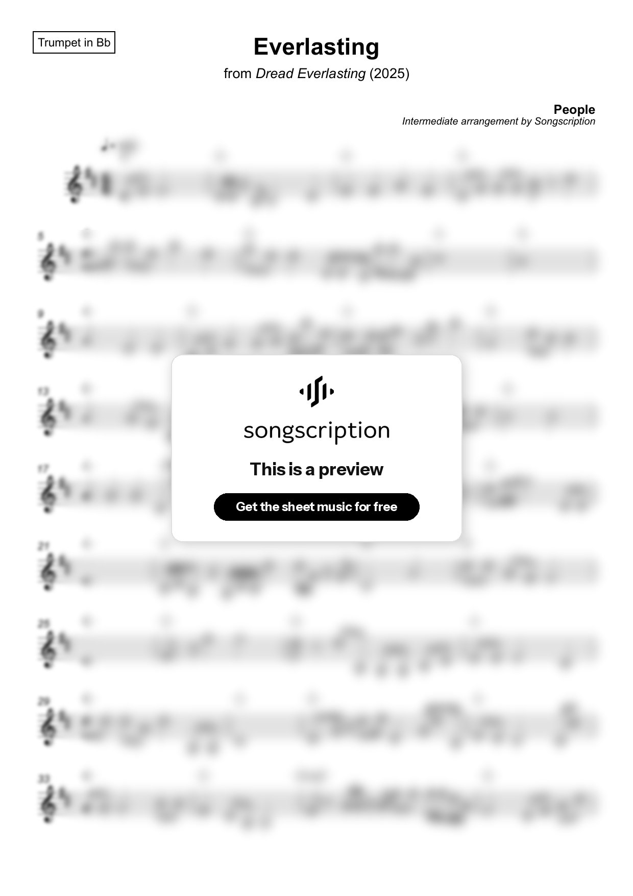 Intermediate Trumpet Sheet Music for "Everlasting" by People