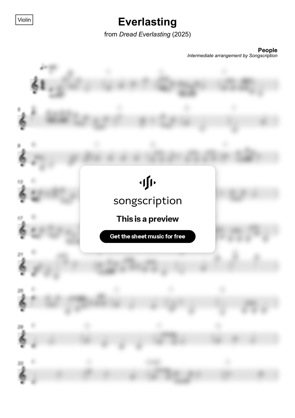 Intermediate Violin Sheet Music for "Everlasting" by People
