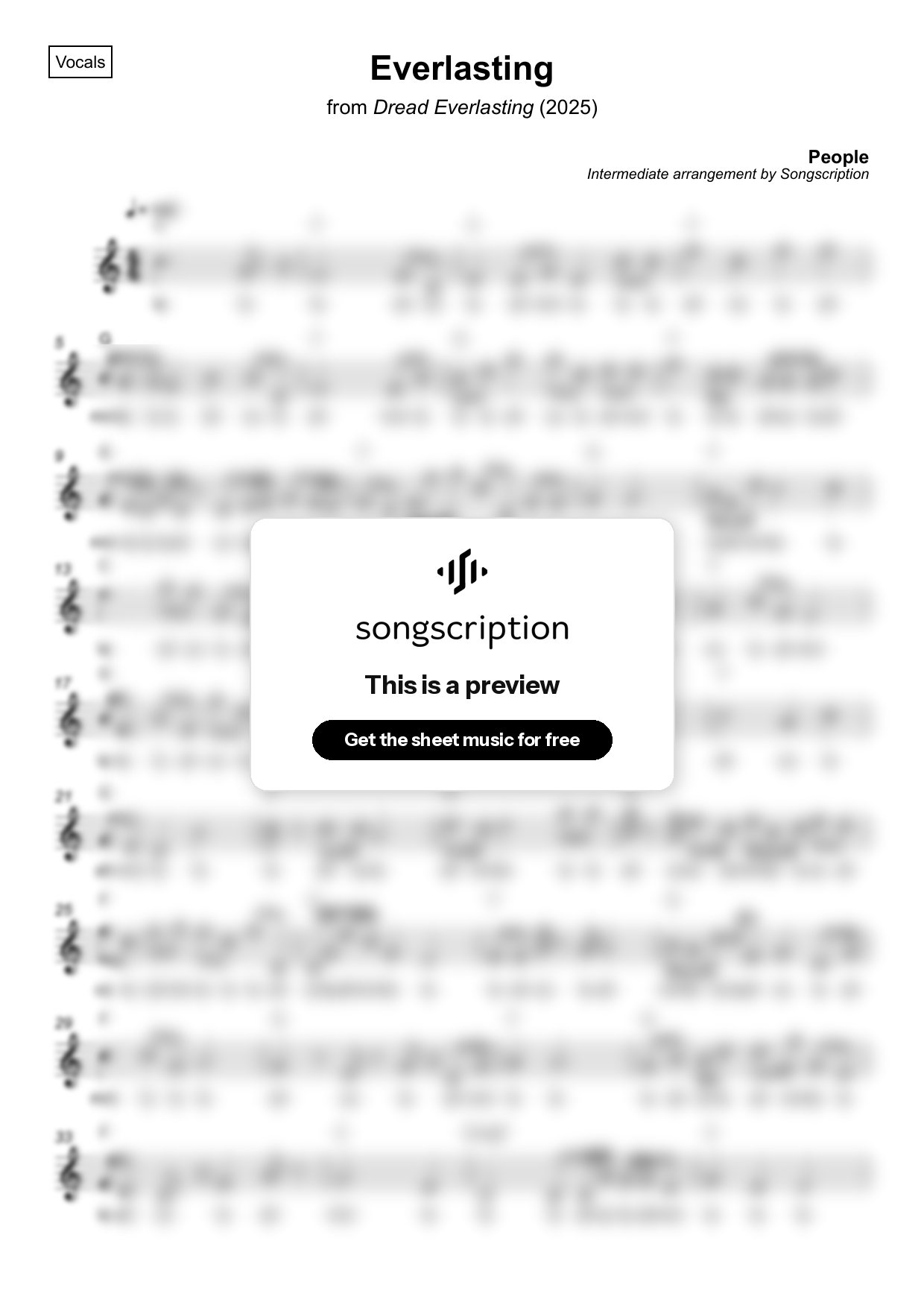 Intermediate Vocals Sheet Music for "Everlasting" by People