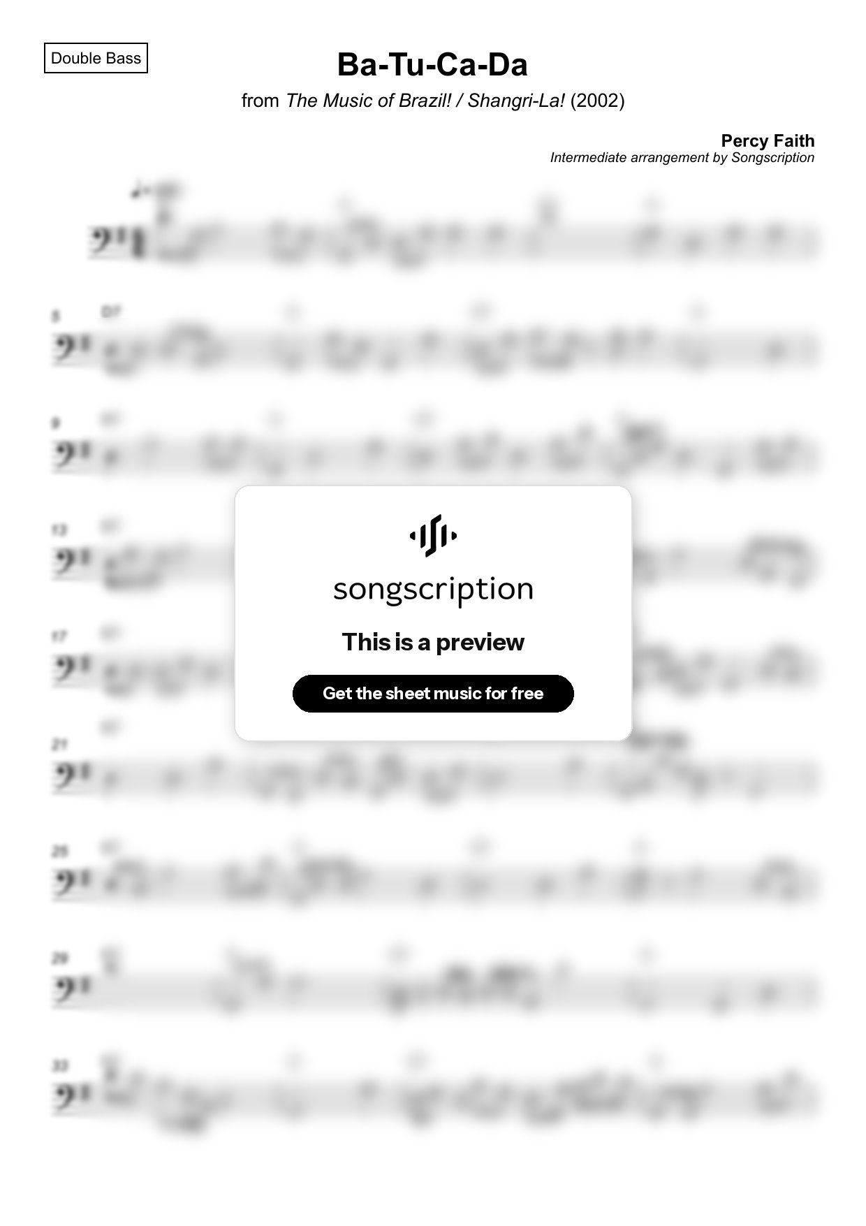 Intermediate Double Bass Sheet Music for "Ba-Tu-Ca-Da" by Percy Faith