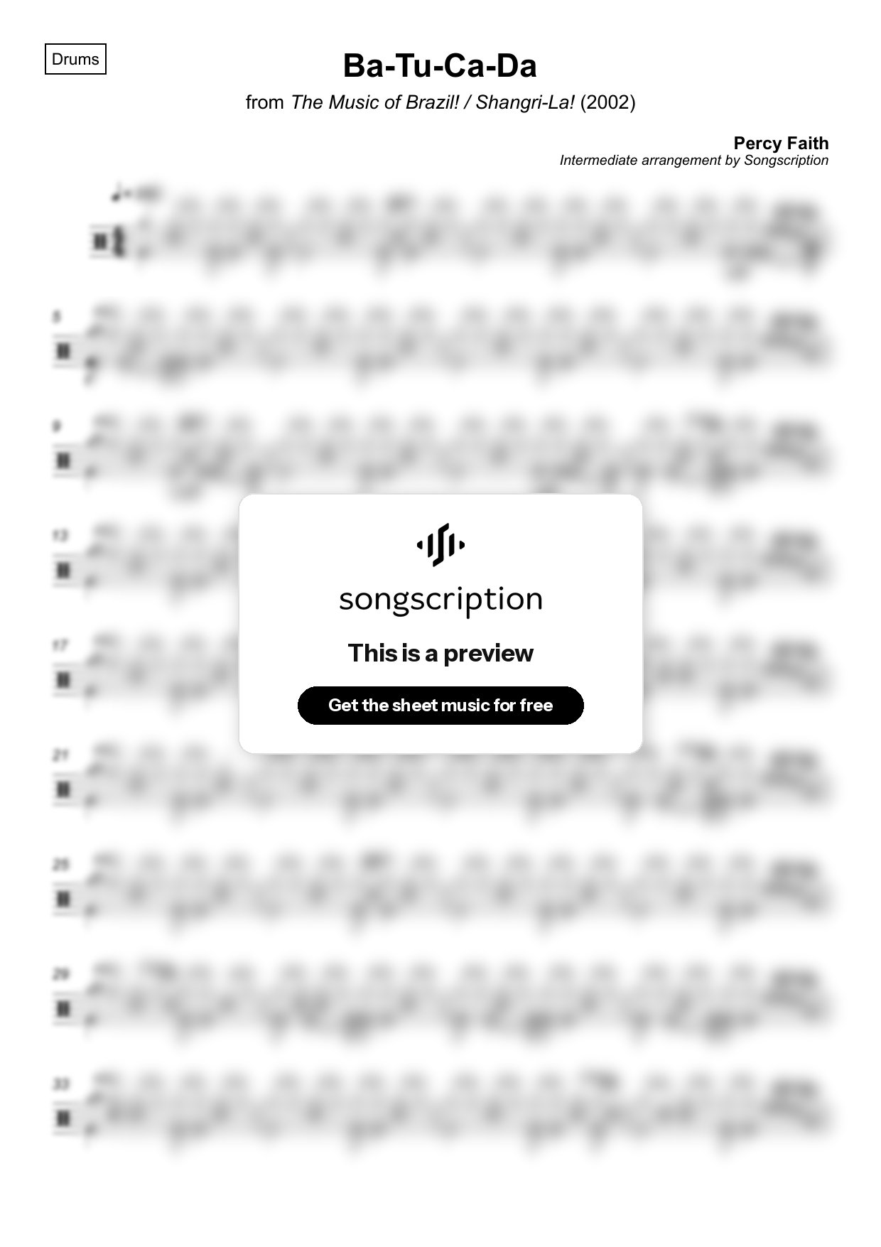 Intermediate Drums Sheet Music for "Ba-Tu-Ca-Da" by Percy Faith