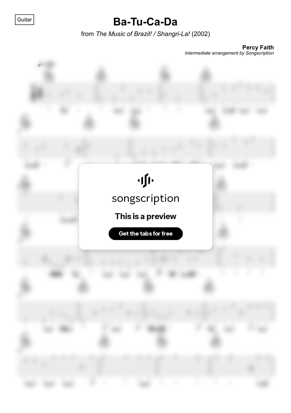 Intermediate Acoustic Guitar Tabs for "Ba-Tu-Ca-Da" by Percy Faith