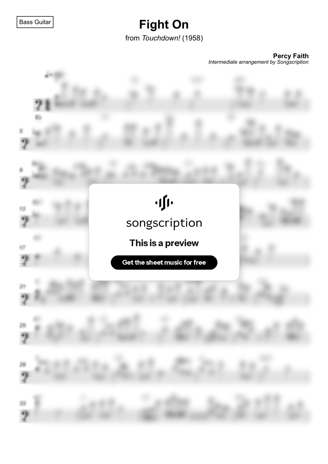 Intermediate Bass Guitar Sheet Music for "Fight On" by Percy Faith