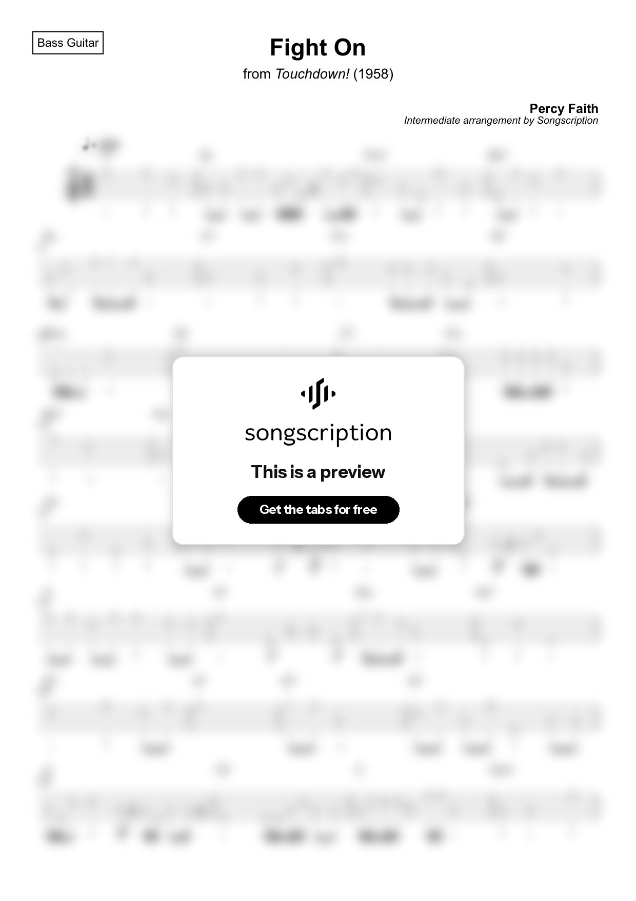 Intermediate Bass Guitar Tabs for "Fight On" by Percy Faith
