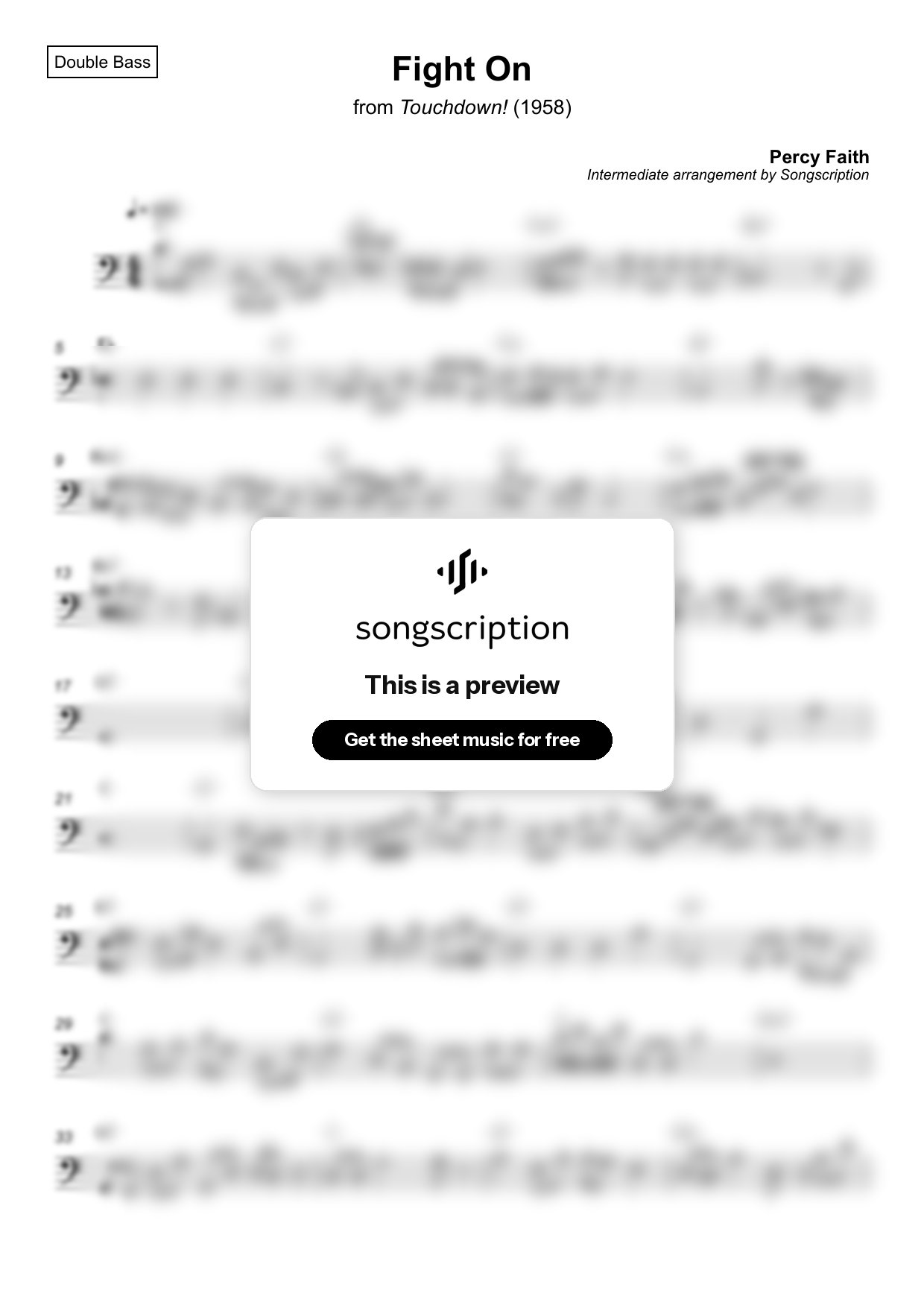 Intermediate Double Bass Sheet Music for "Fight On" by Percy Faith