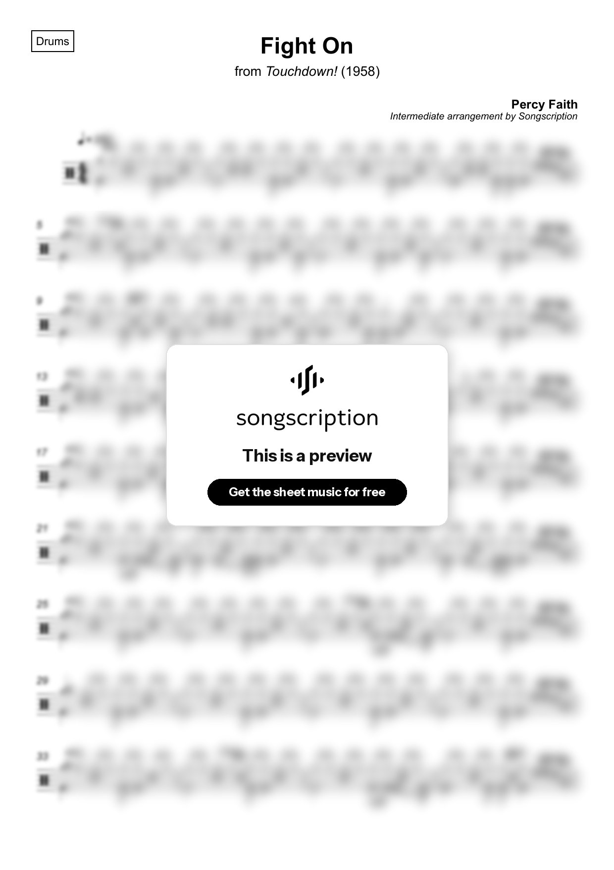 Intermediate Drums Sheet Music for "Fight On" by Percy Faith