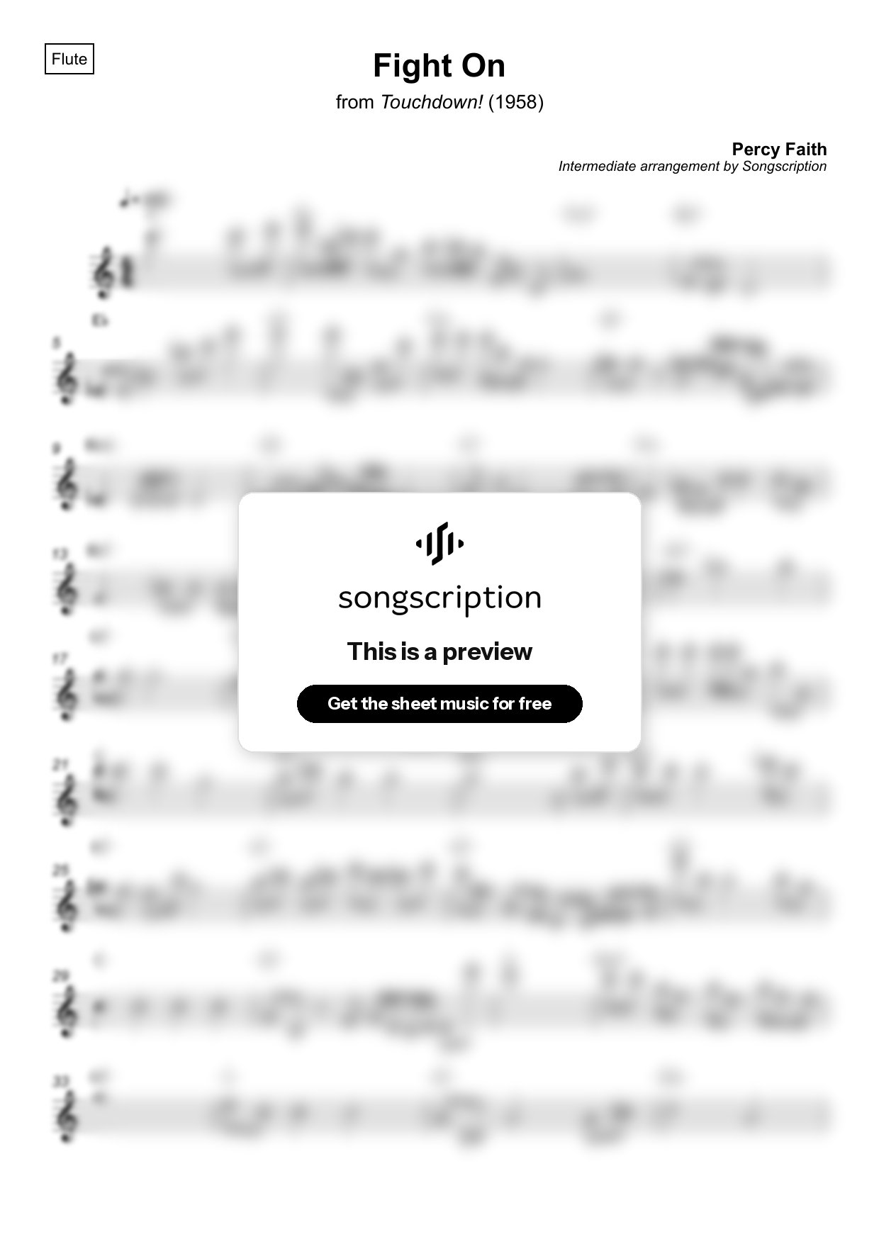 Intermediate Flute Sheet Music for "Fight On" by Percy Faith