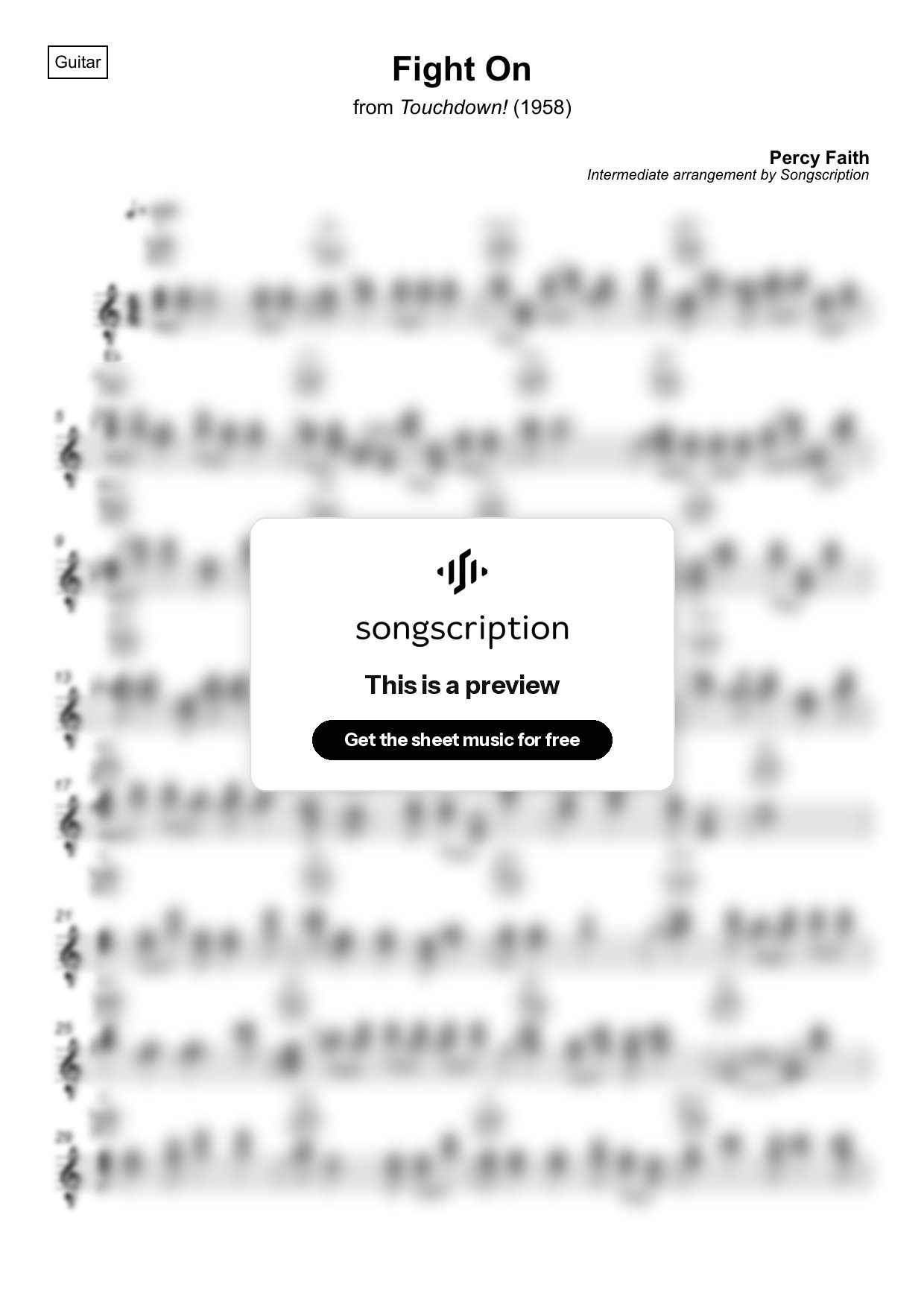 Intermediate Acoustic Guitar Sheet Music for "Fight On" by Percy Faith