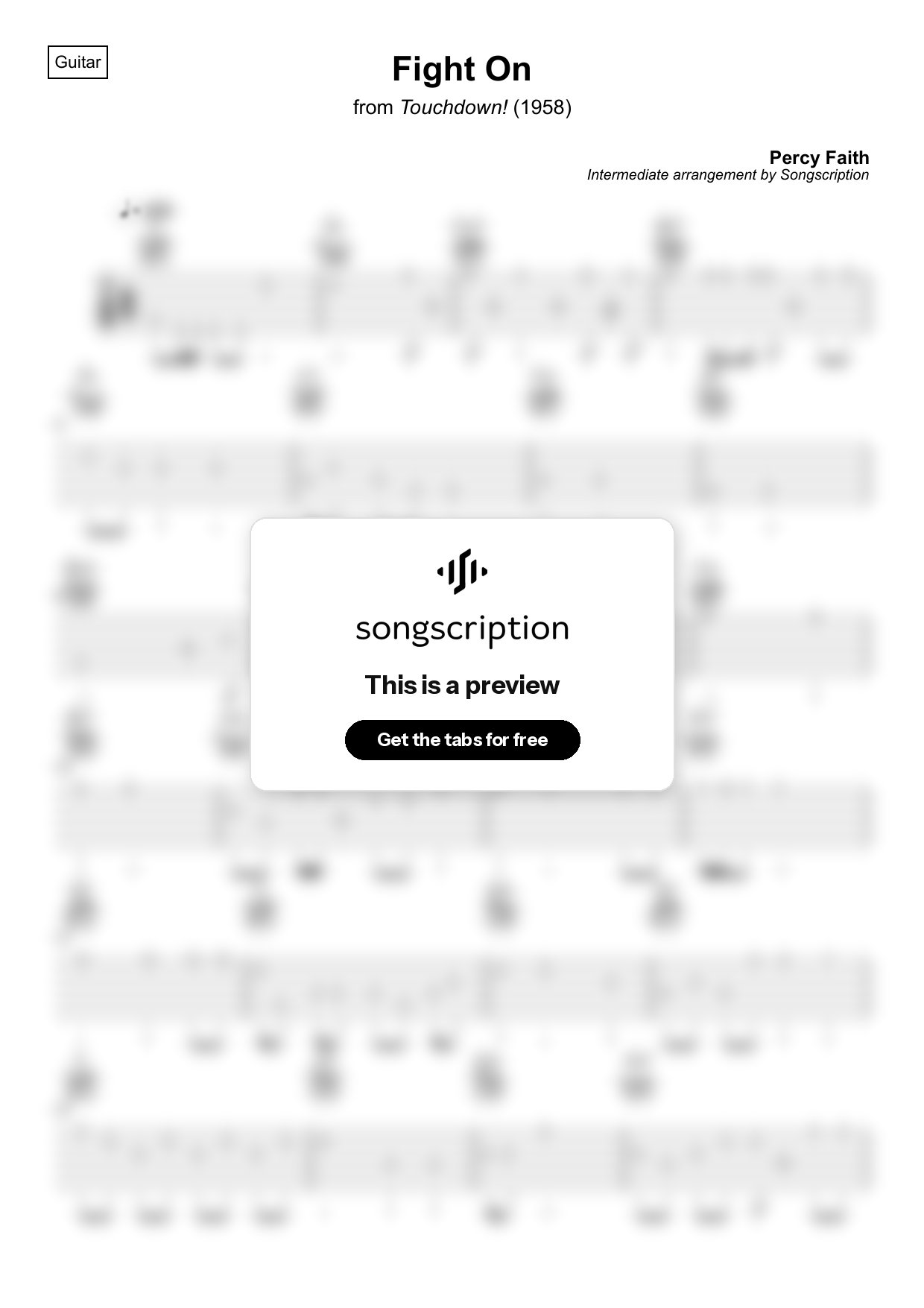 Intermediate Acoustic Guitar Tabs for "Fight On" by Percy Faith