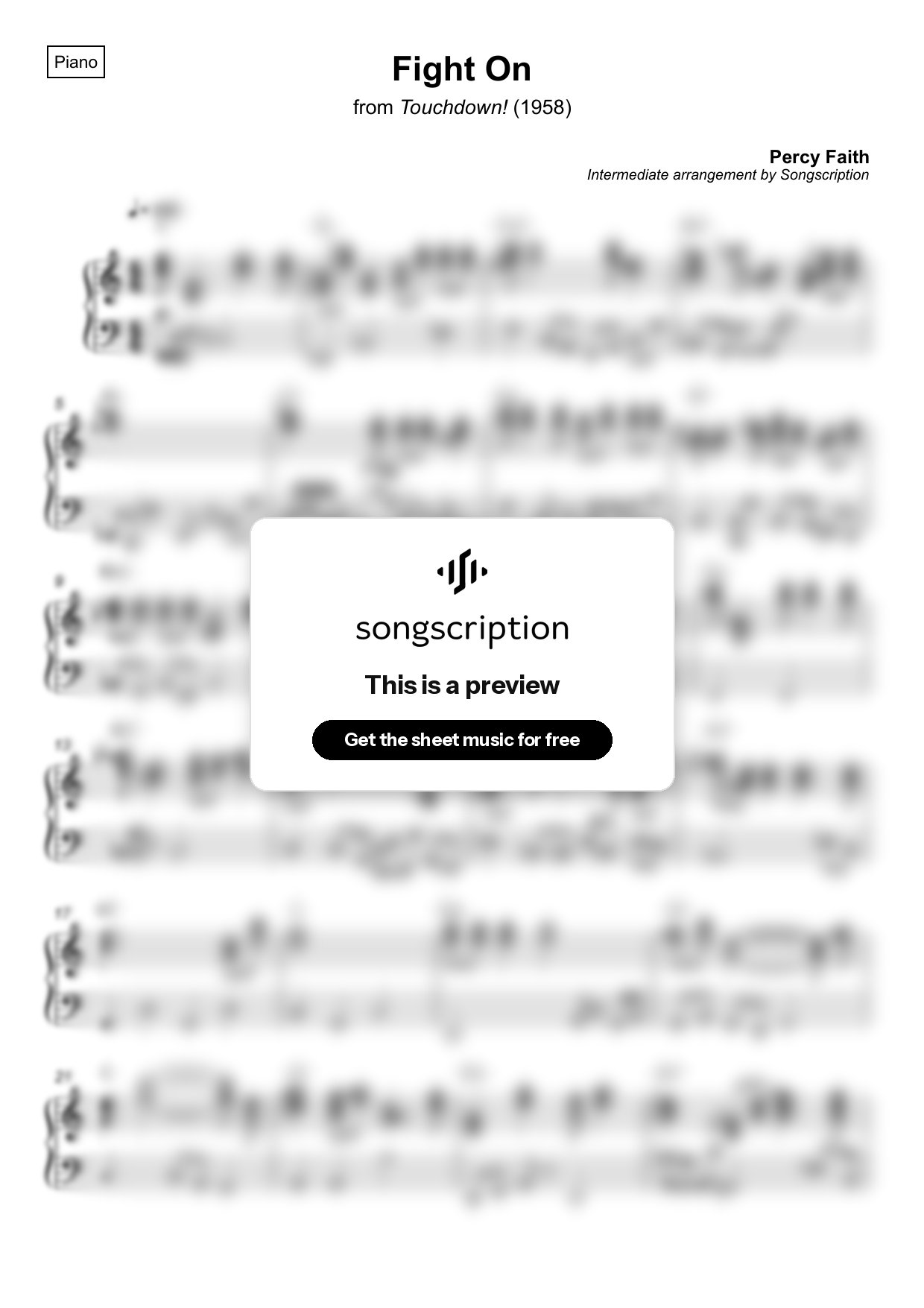 Intermediate Piano Sheet Music for "Fight On" by Percy Faith