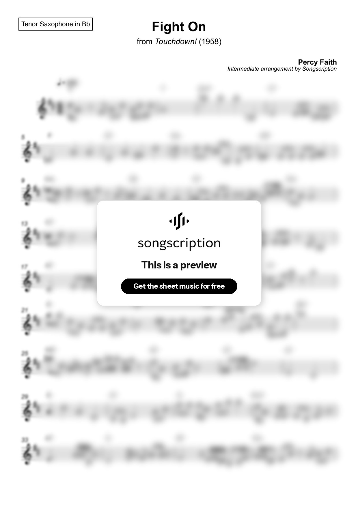 Intermediate Tenor Sax Sheet Music for "Fight On" by Percy Faith