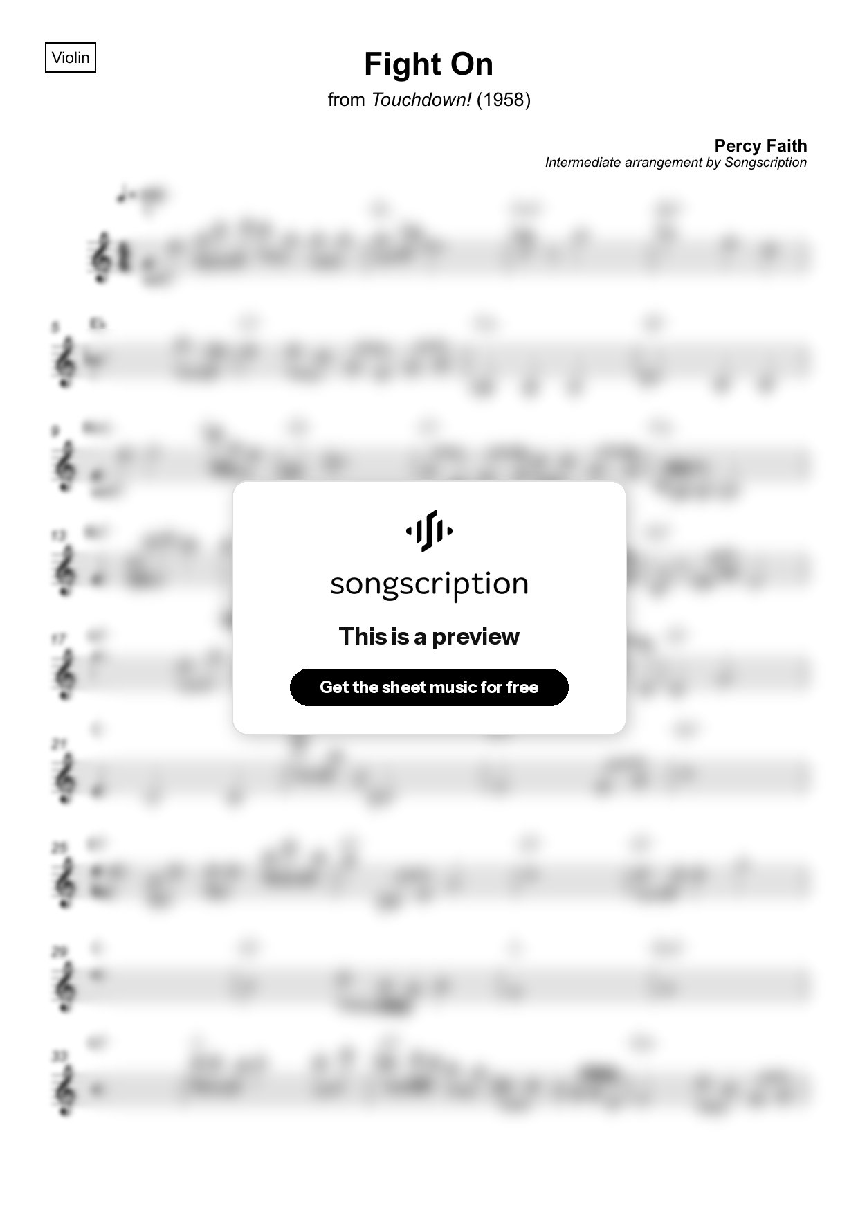 Intermediate Violin Sheet Music for "Fight On" by Percy Faith