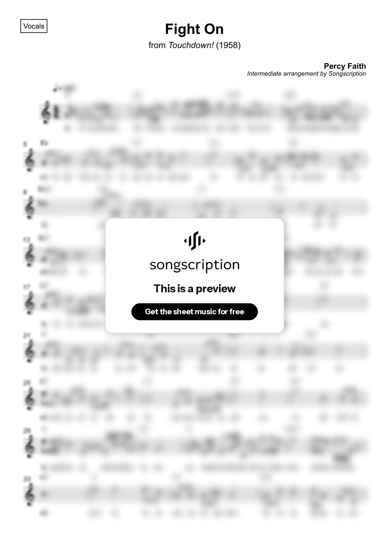 Intermediate Vocals Sheet Music for "Fight On" by Percy Faith