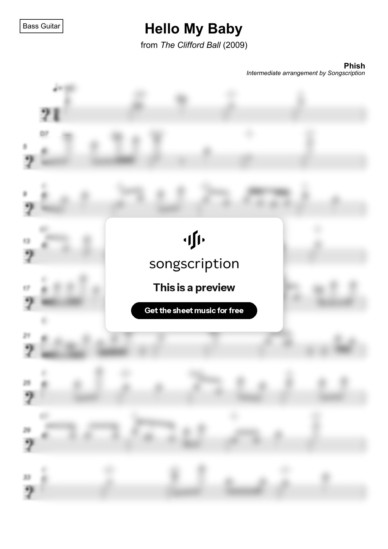 Intermediate Bass Guitar Sheet Music for "Hello My Baby" by Phish