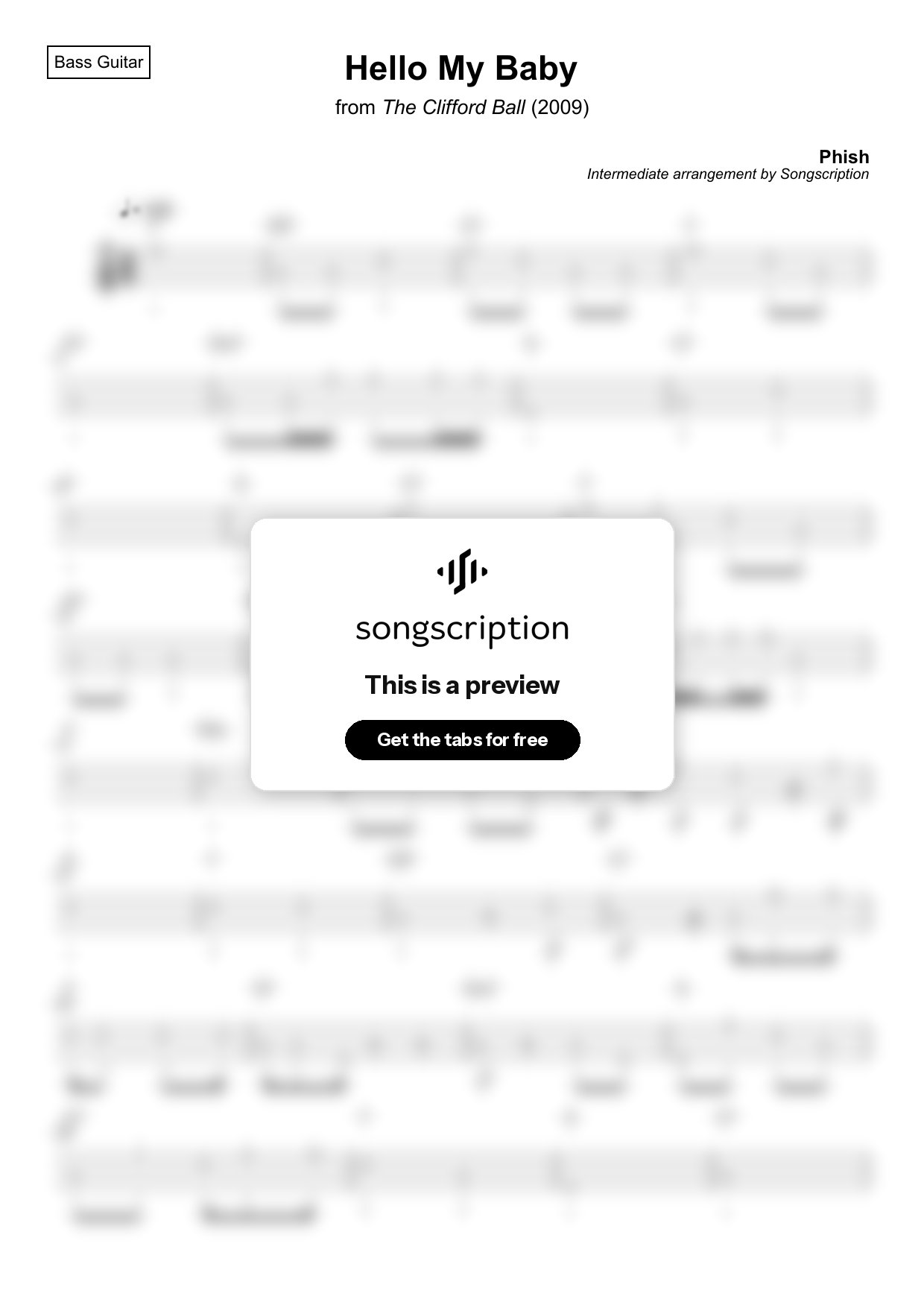 Intermediate Bass Guitar Tabs for "Hello My Baby" by Phish