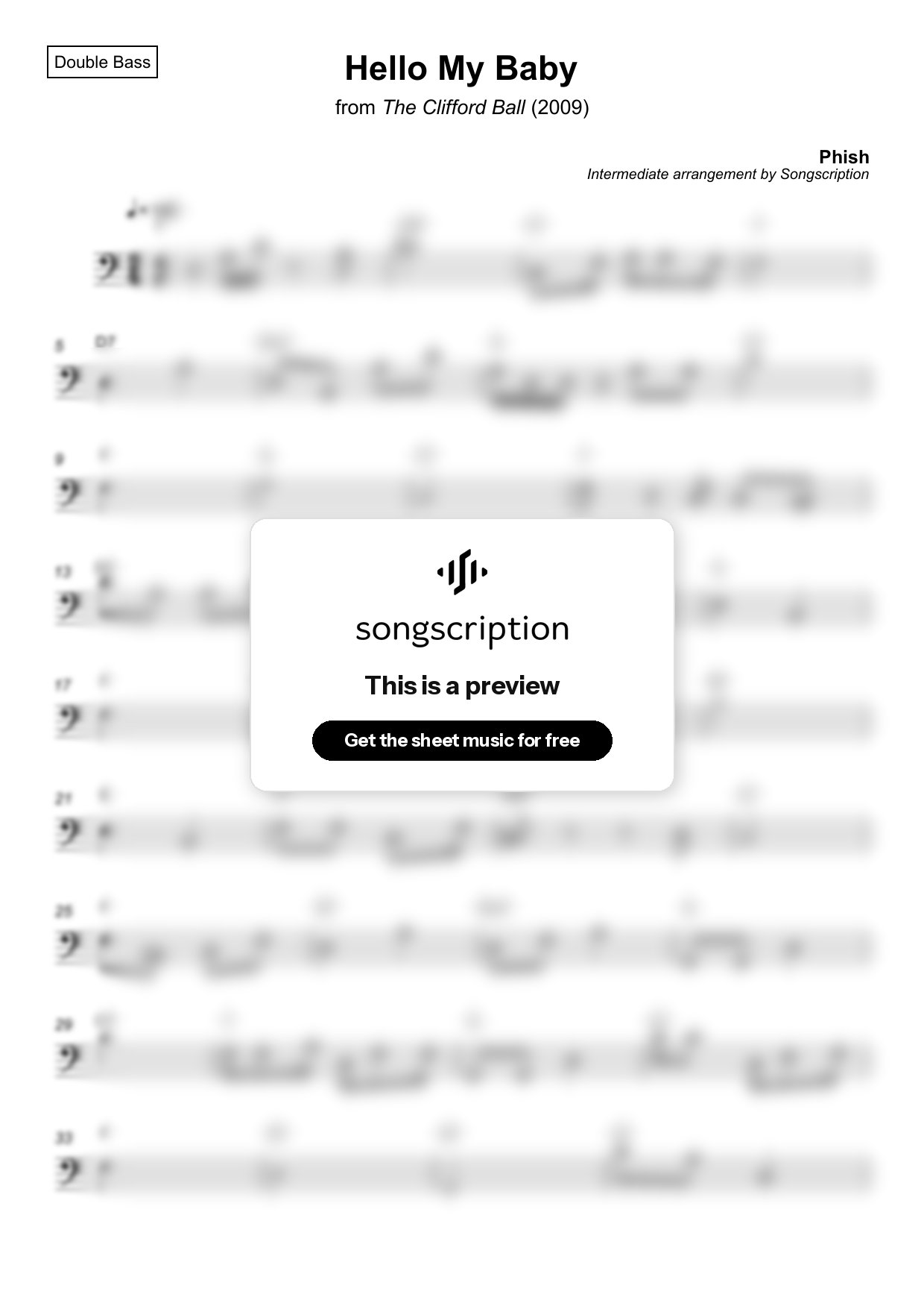 Intermediate Double Bass Sheet Music for "Hello My Baby" by Phish