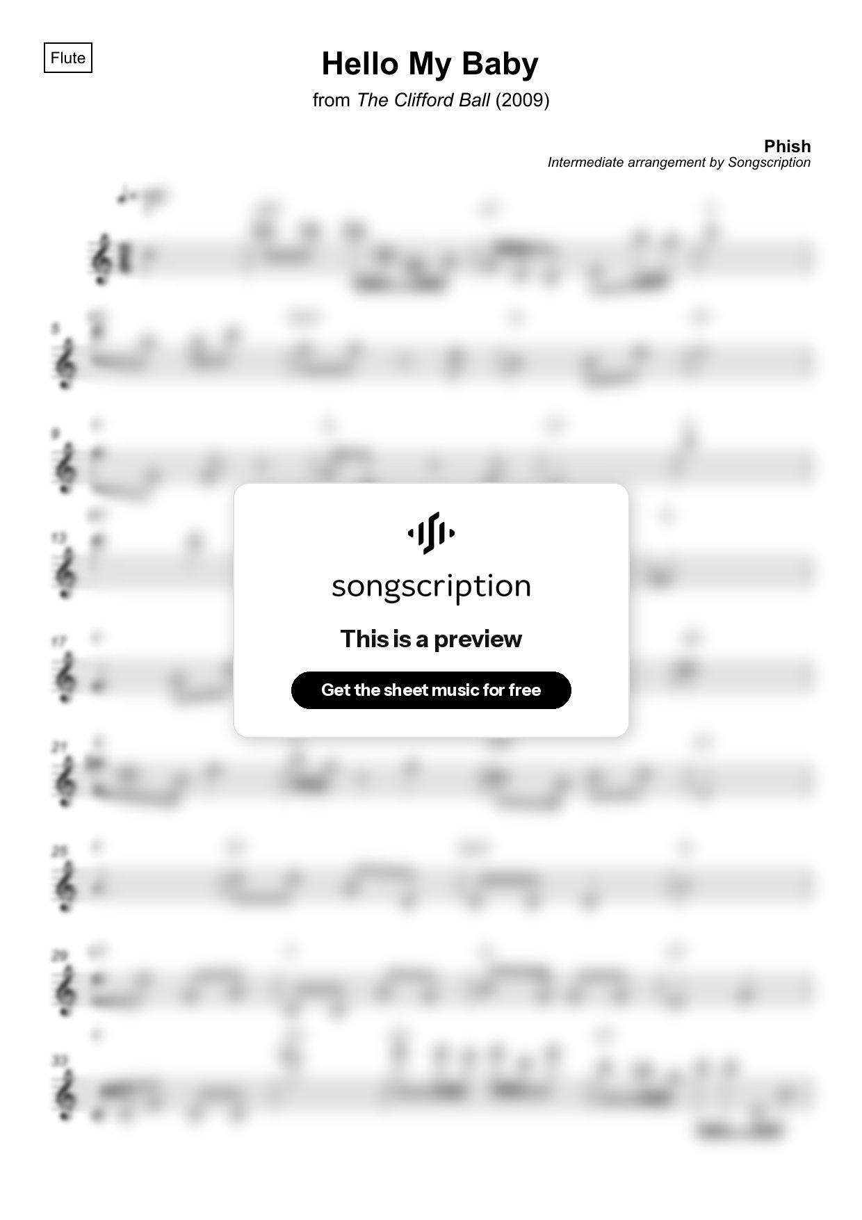 Intermediate Flute Sheet Music for "Hello My Baby" by Phish