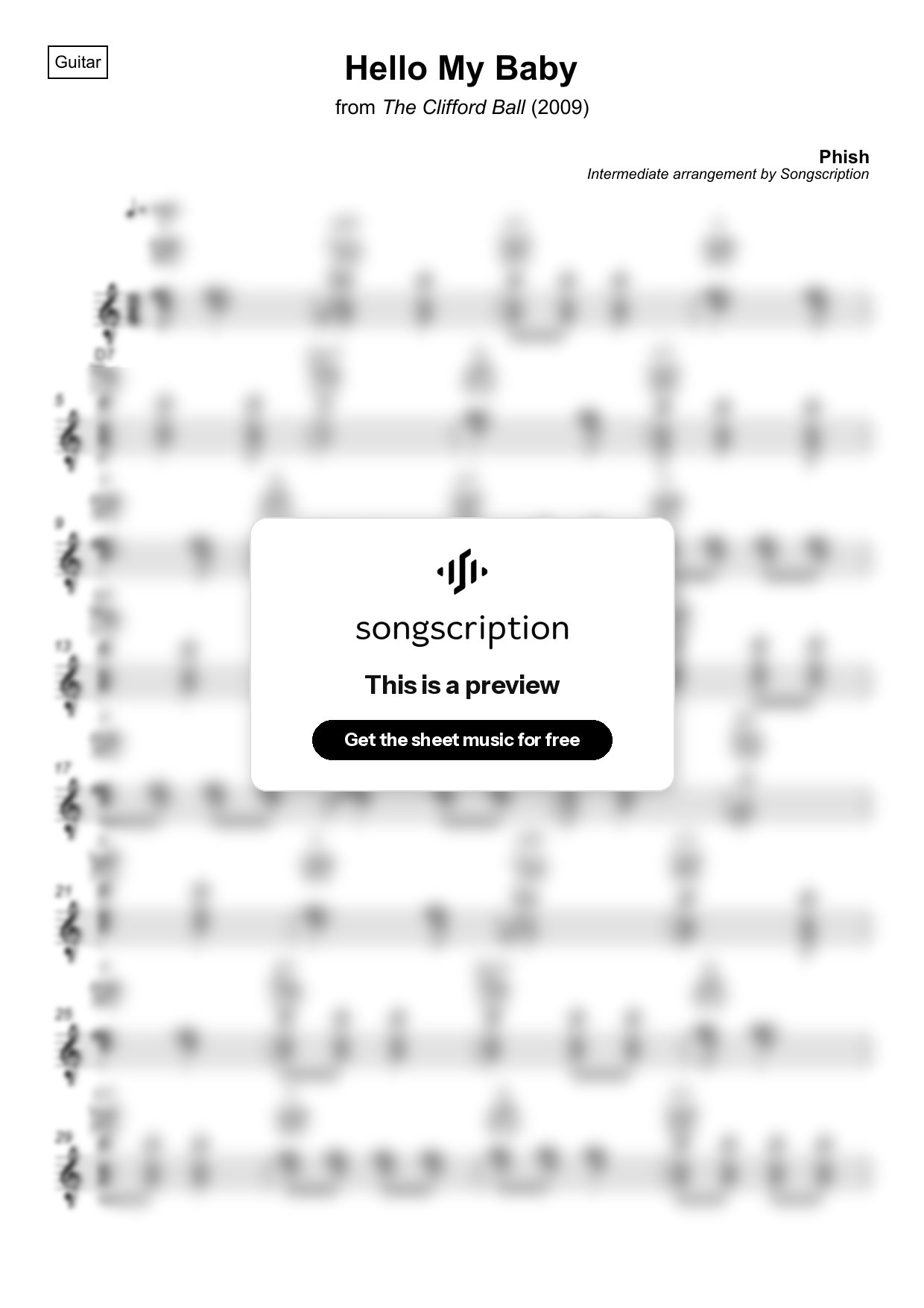 Intermediate Acoustic Guitar Sheet Music for "Hello My Baby" by Phish