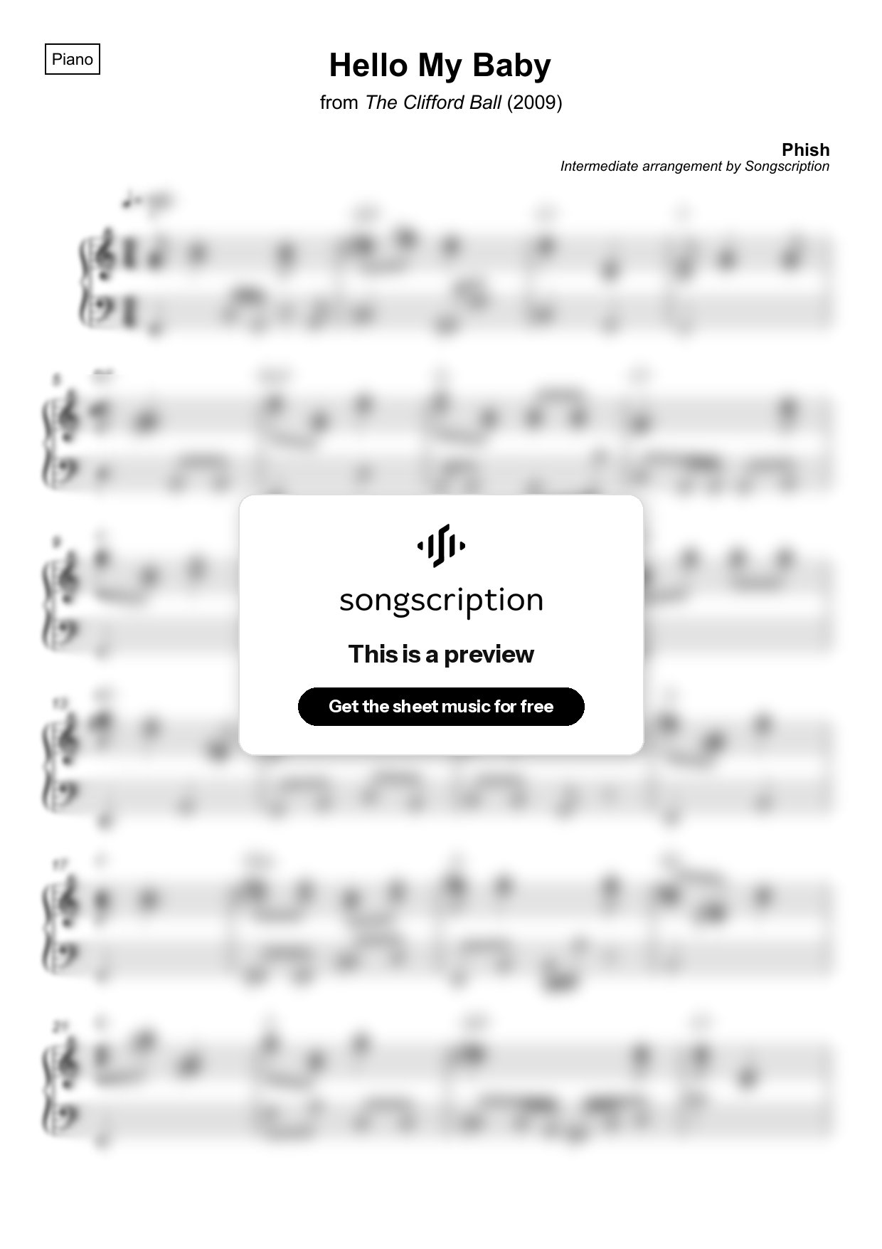 Intermediate Piano Sheet Music for "Hello My Baby" by Phish