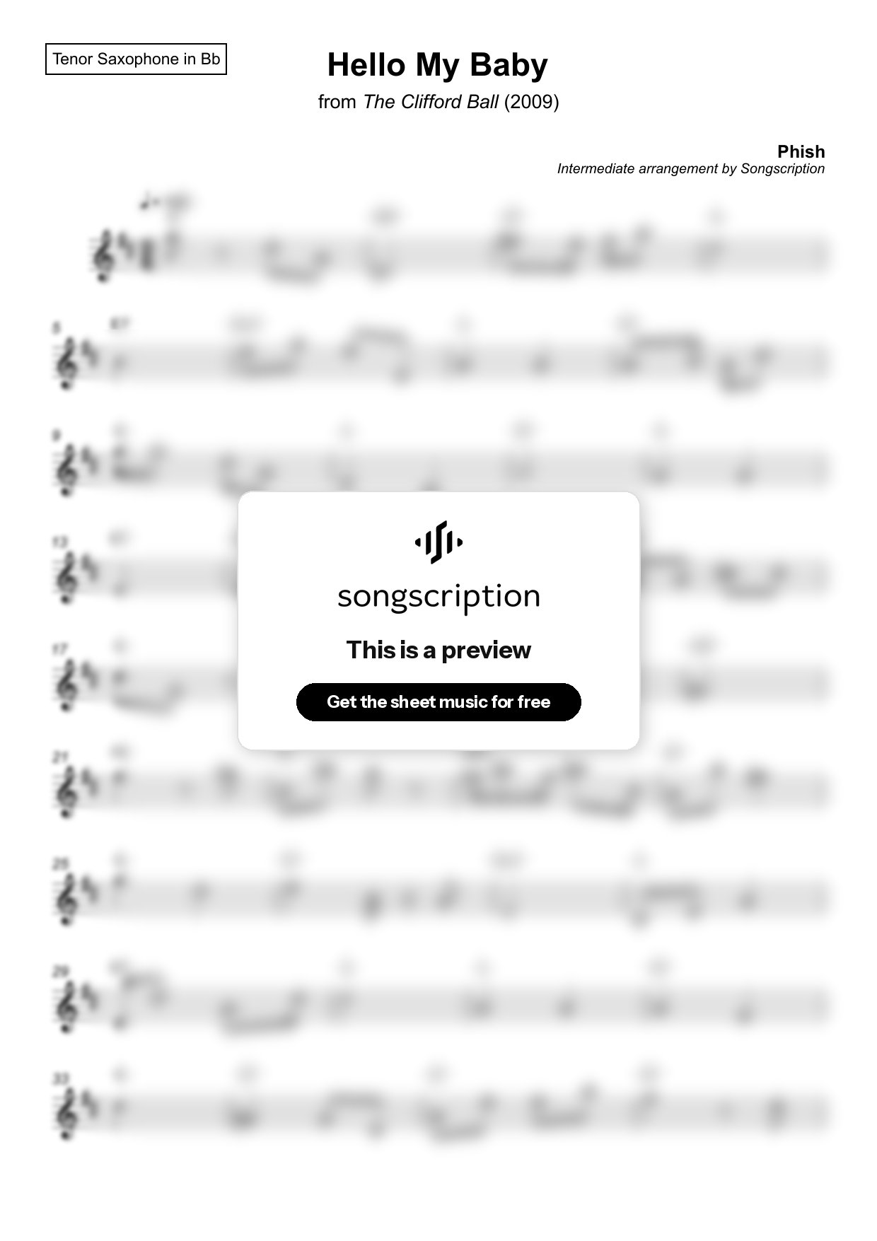 Intermediate Tenor Sax Sheet Music for "Hello My Baby" by Phish