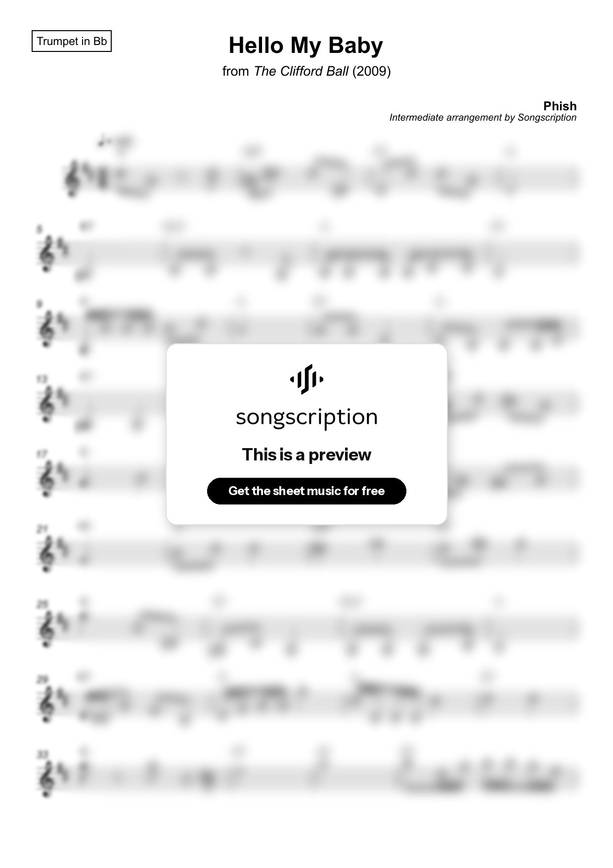 Intermediate Trumpet Sheet Music for "Hello My Baby" by Phish