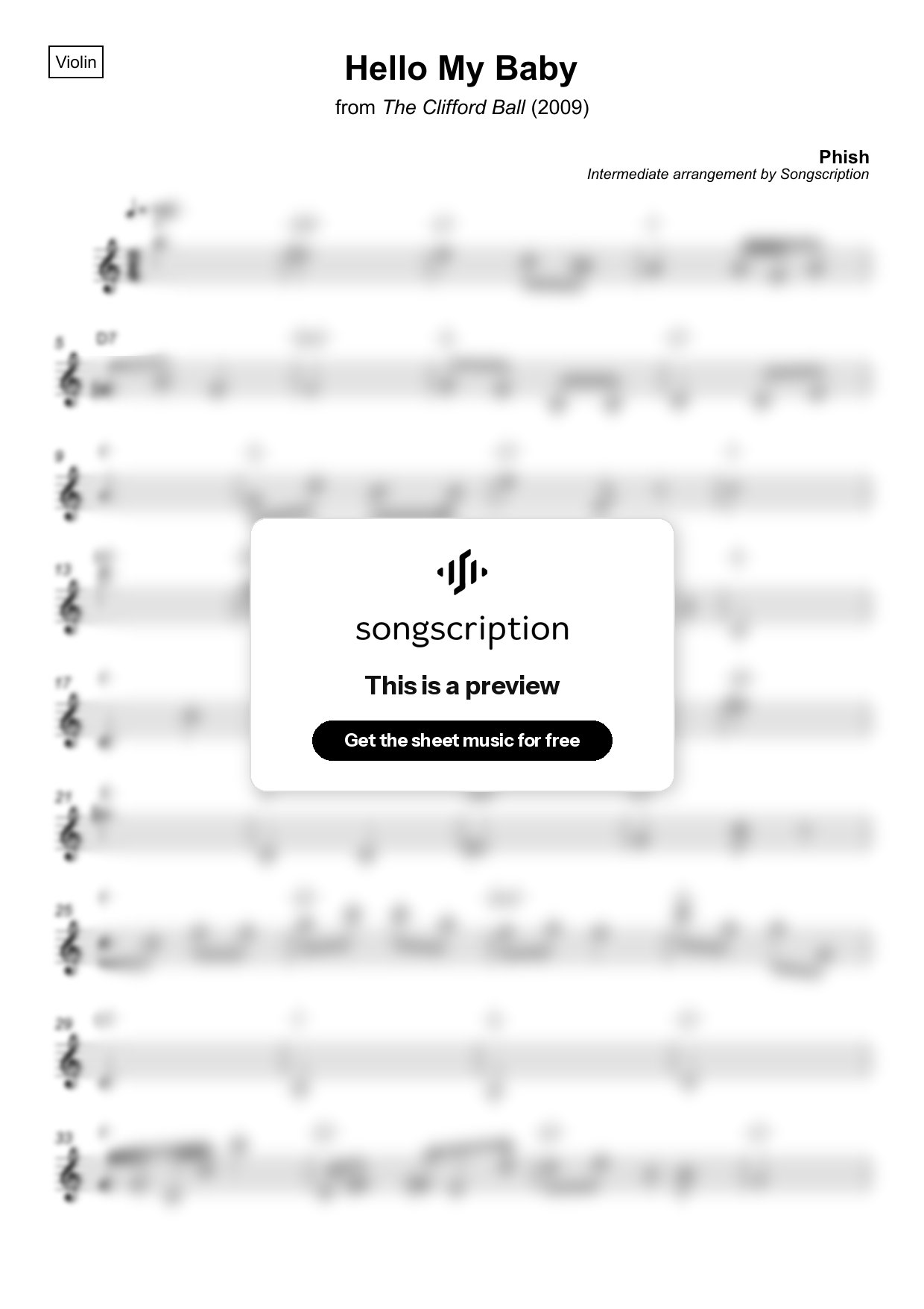Intermediate Violin Sheet Music for "Hello My Baby" by Phish